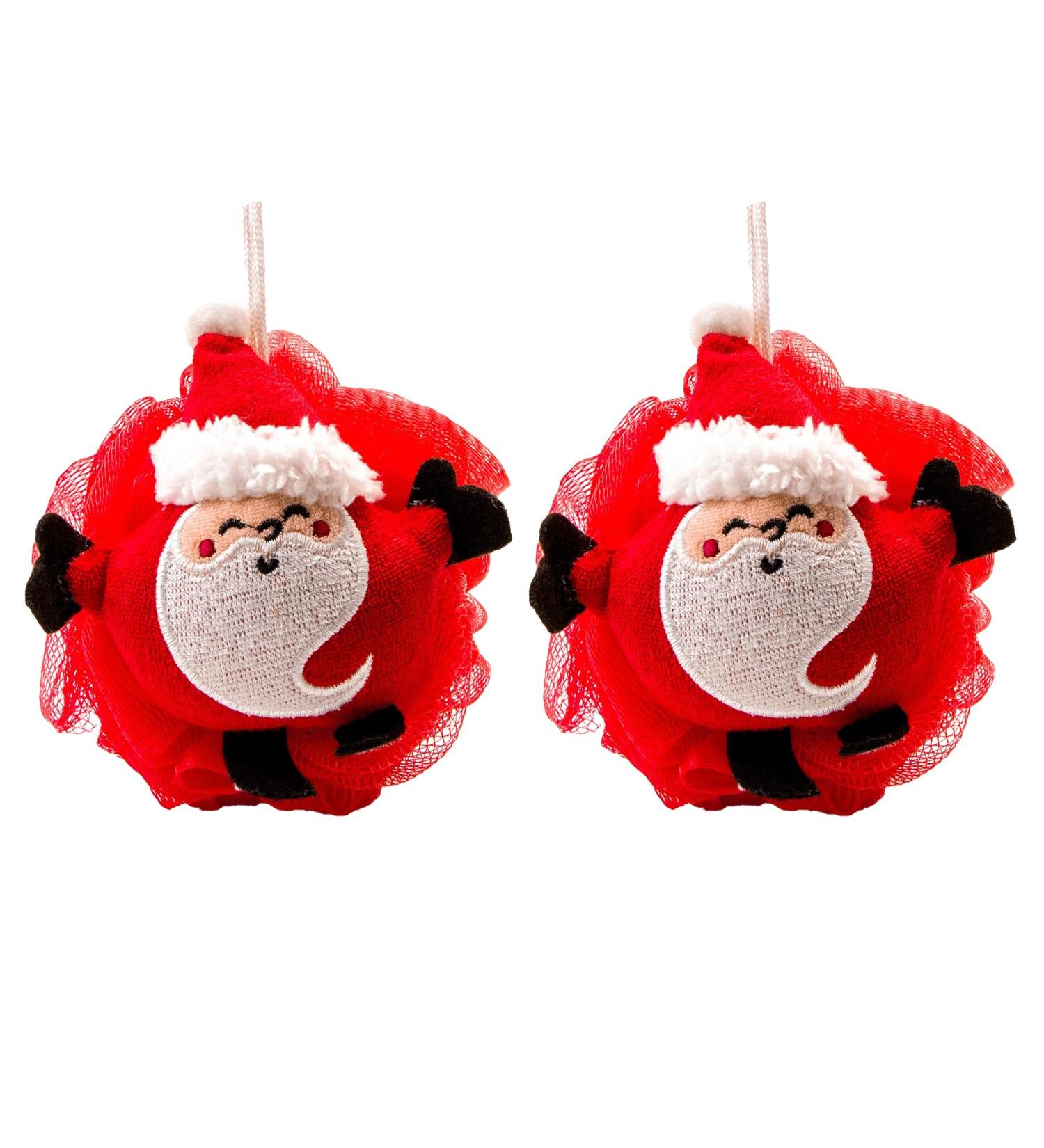JNAWA 2Pieces Santa Shower Sponge Cartoon Cleaning Scrubber Pouf Loofahs Holiday Shower Essential Bag Fillers for Kids Full Lather Cleanse - Buy Online on SooperMarket.com