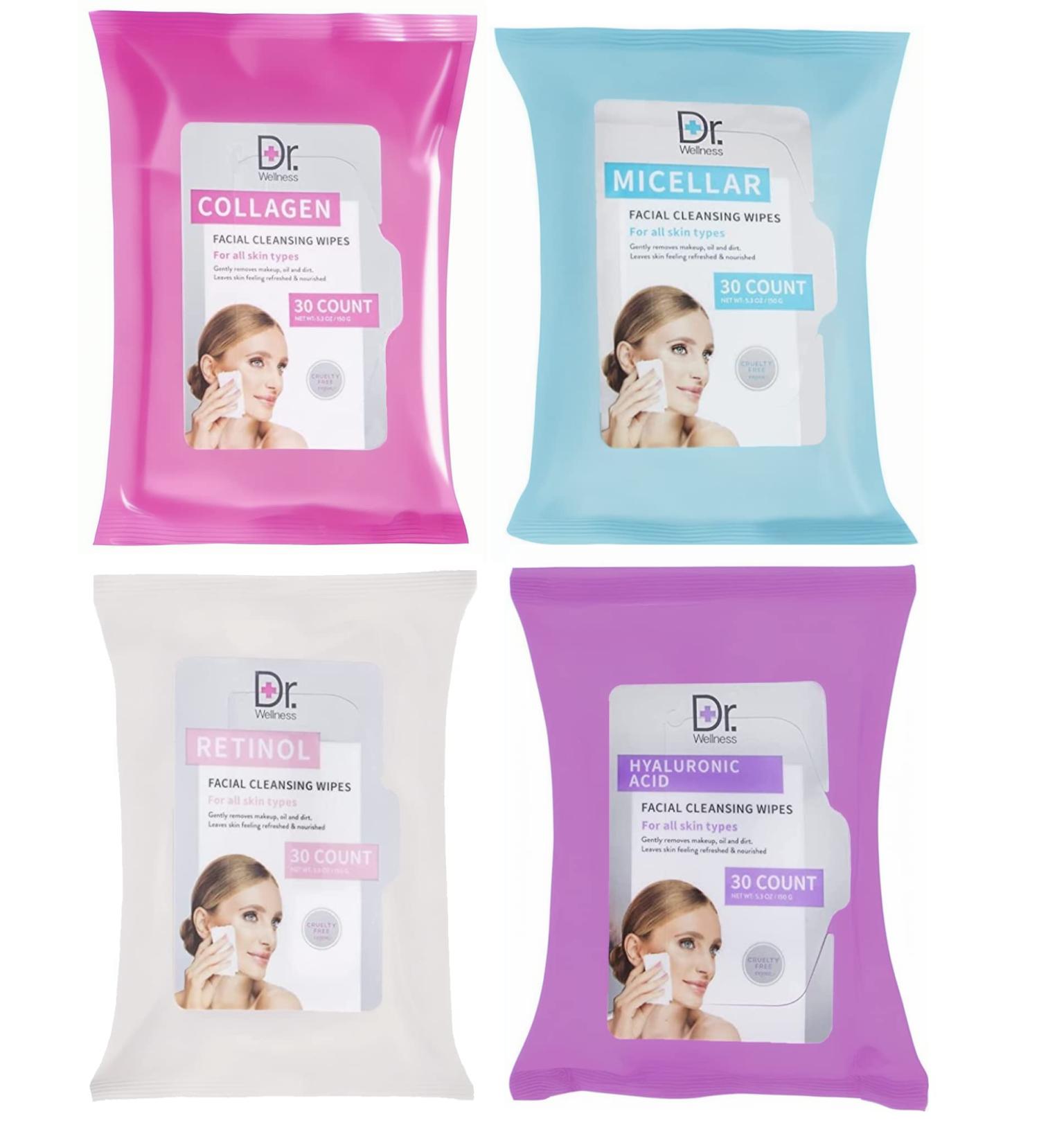 Face Wipes Variety Pack | 120 Micellar Wipes for Makeup Removal & Facial Cleansing | Includes 30 Collagen Retinol & Hyaluronic Acid Wipes - Buy Online on SooperMarket.com
