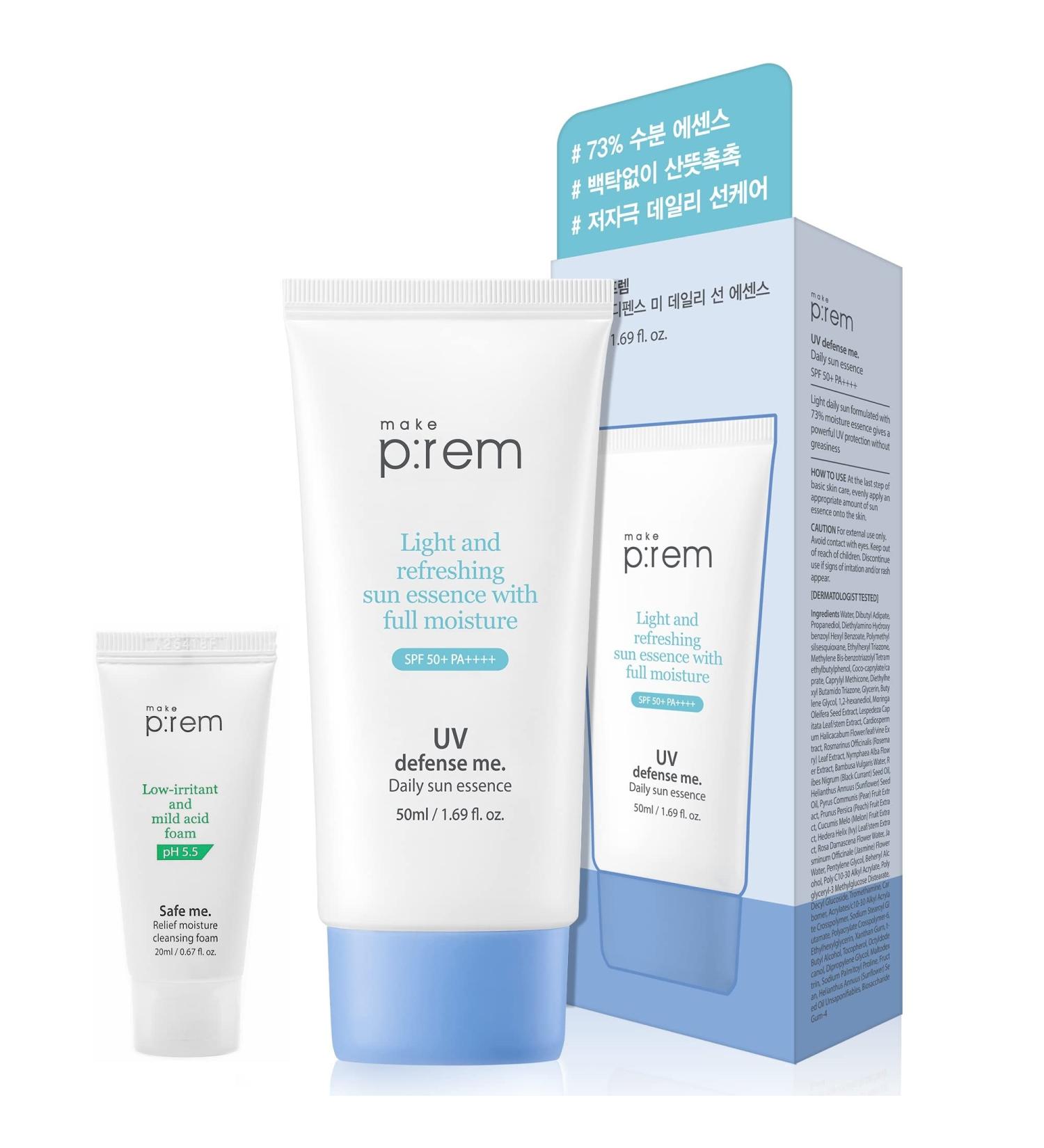 MAKEPREM UVA UVB Defense Me Daily Sun Essence SPF 50+ PA++++ - 1.69 Fl Oz | Vegan Makeup Sunscreen Gel for Broad UV Protection - Buy Online on SooperMarket.com