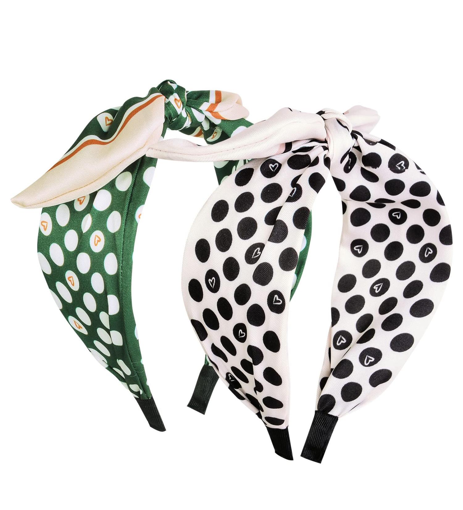Litthing Bow Headband for Women - Polka Dot Rabbit Ears Knot Headband BOHO - Wide Twist Knot Headwrap for Girls - Green & Black Summer Hair Accessories - Buy Online on SooperMarket.com