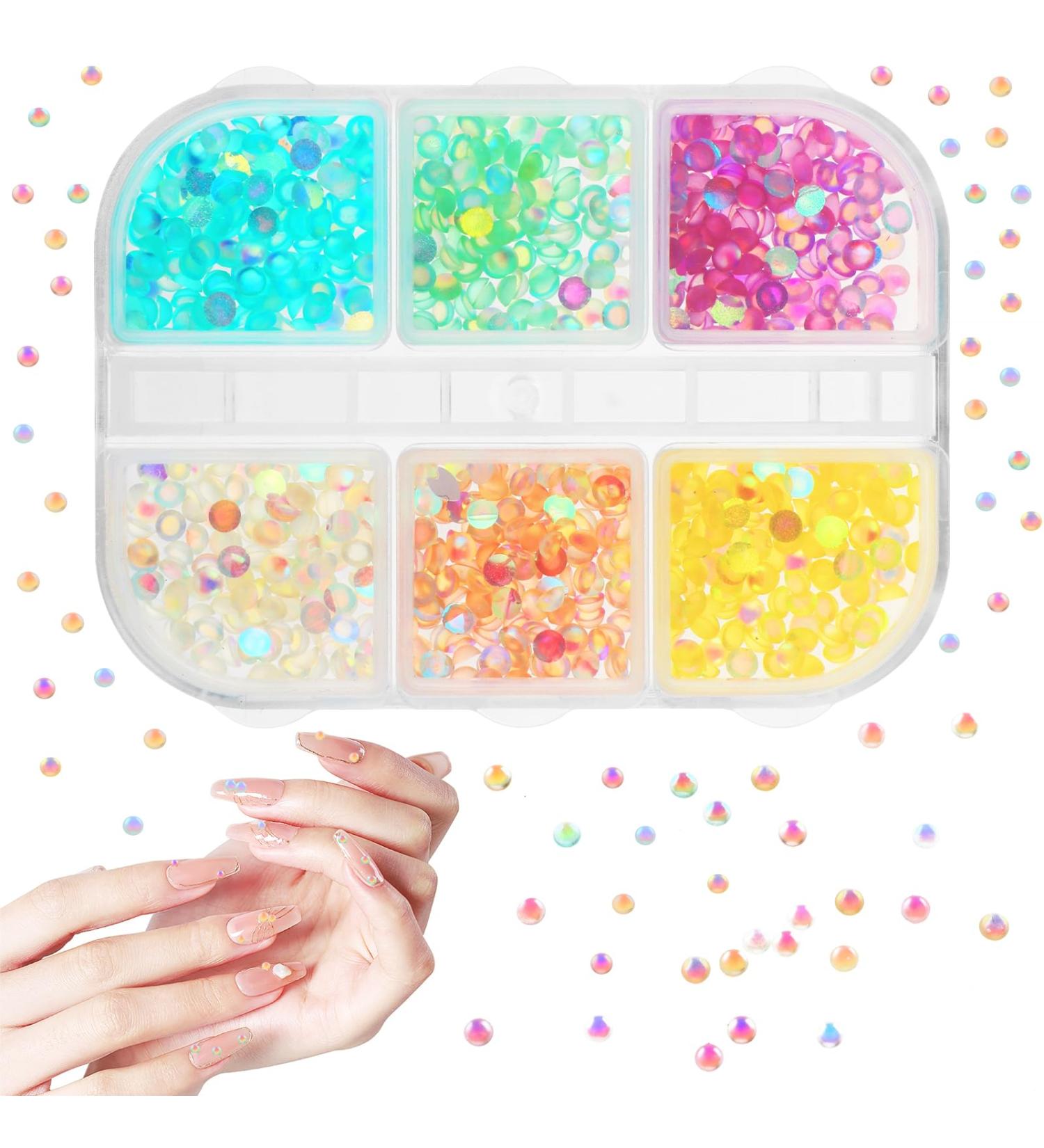 WLLHYF Nail Art Rhinestones Set - 6 Grids for Nails Design, 3D Diamond Beads Gems for DIY Nail Crafts - Buy Online on SooperMarket.com