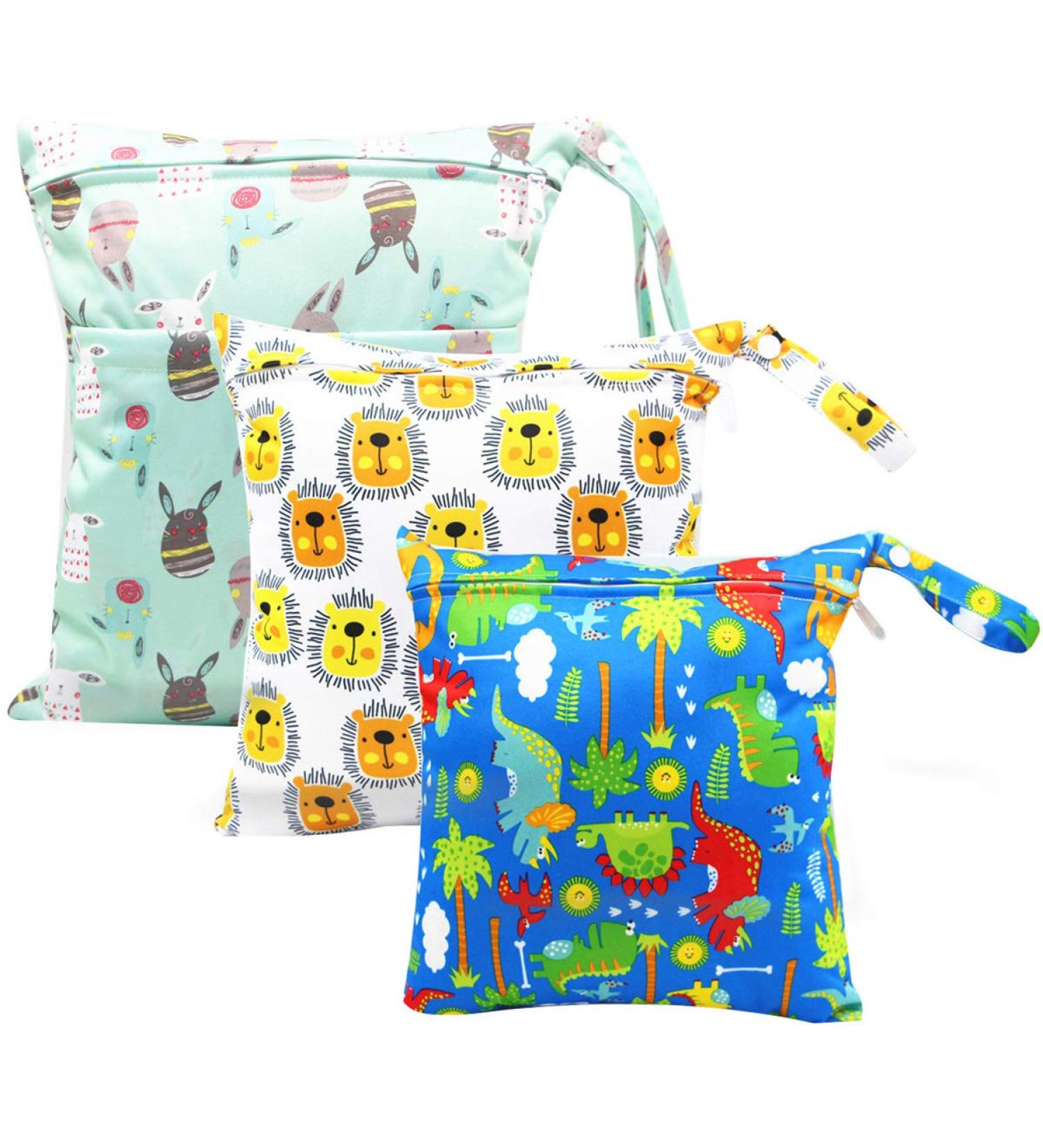 Wet Bag 3 PCS Nappy Bag for Cloth Diapers - Waterproof Reusable Produce Bags with Handle and Zipper Pockets - Ideal for Travel, Beach, Gym - White - Buy Online on SooperMarket.com