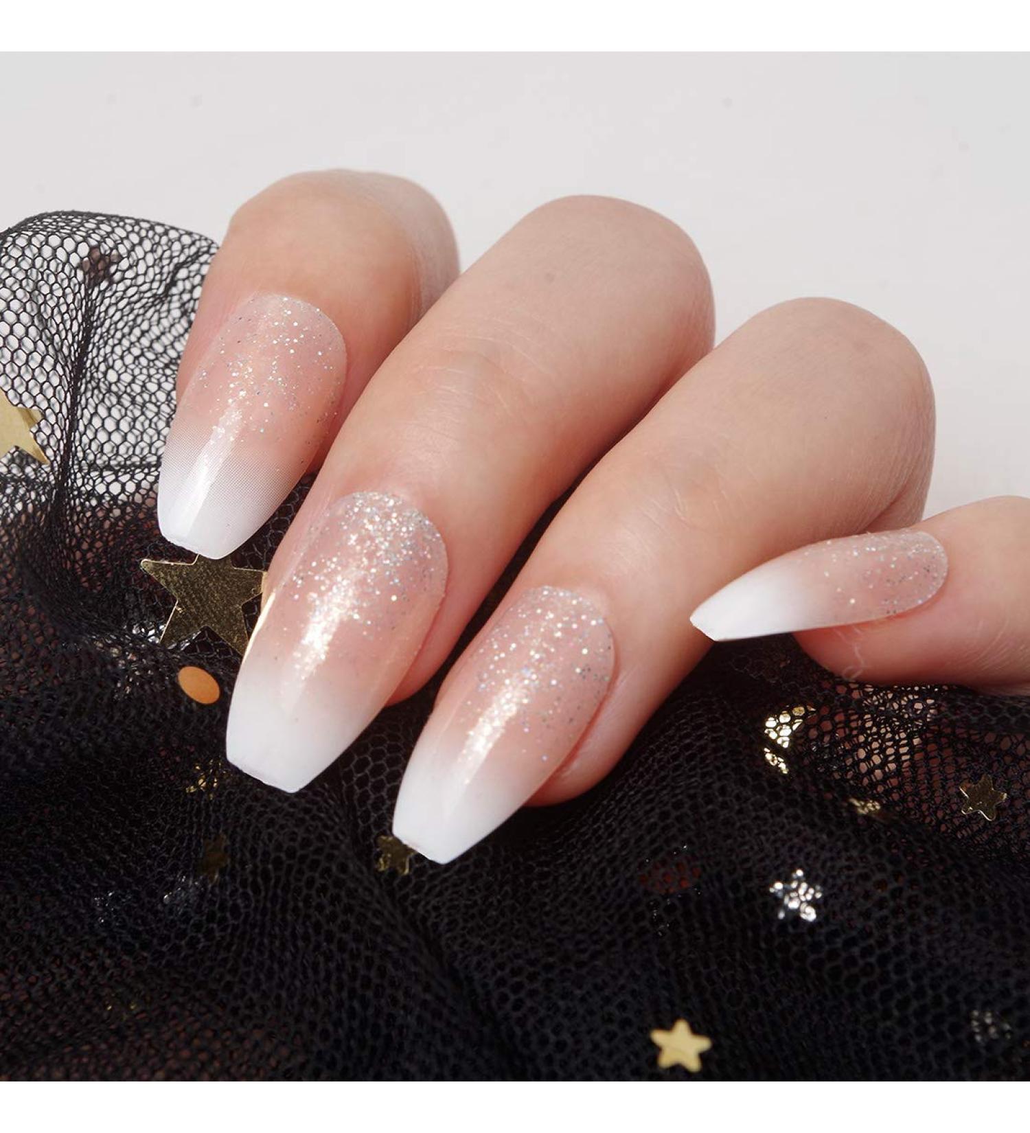 SIUSIO 240 Pcs Ombre French Coffin Nails - Full Cover UV Top Coat Acrylic Nail Art Tips Set (Holo Glitter) - Ship Worldwide - Buy Online on SooperMarket.com
