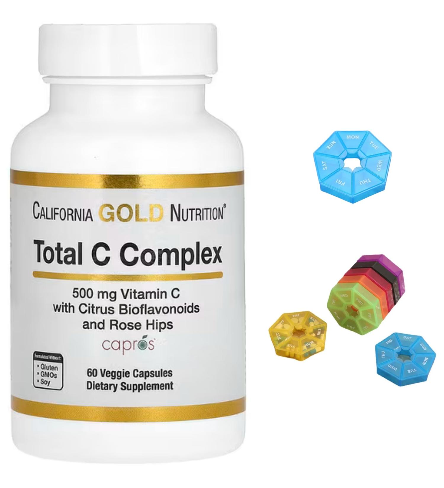 Total C Complex Compatible With California Gold Nutrition 500 mg 60 Veggie Capsules + Bonus Pill Organizer Weekly Pill Organizer Mini - Buy Online on SooperMarket.com