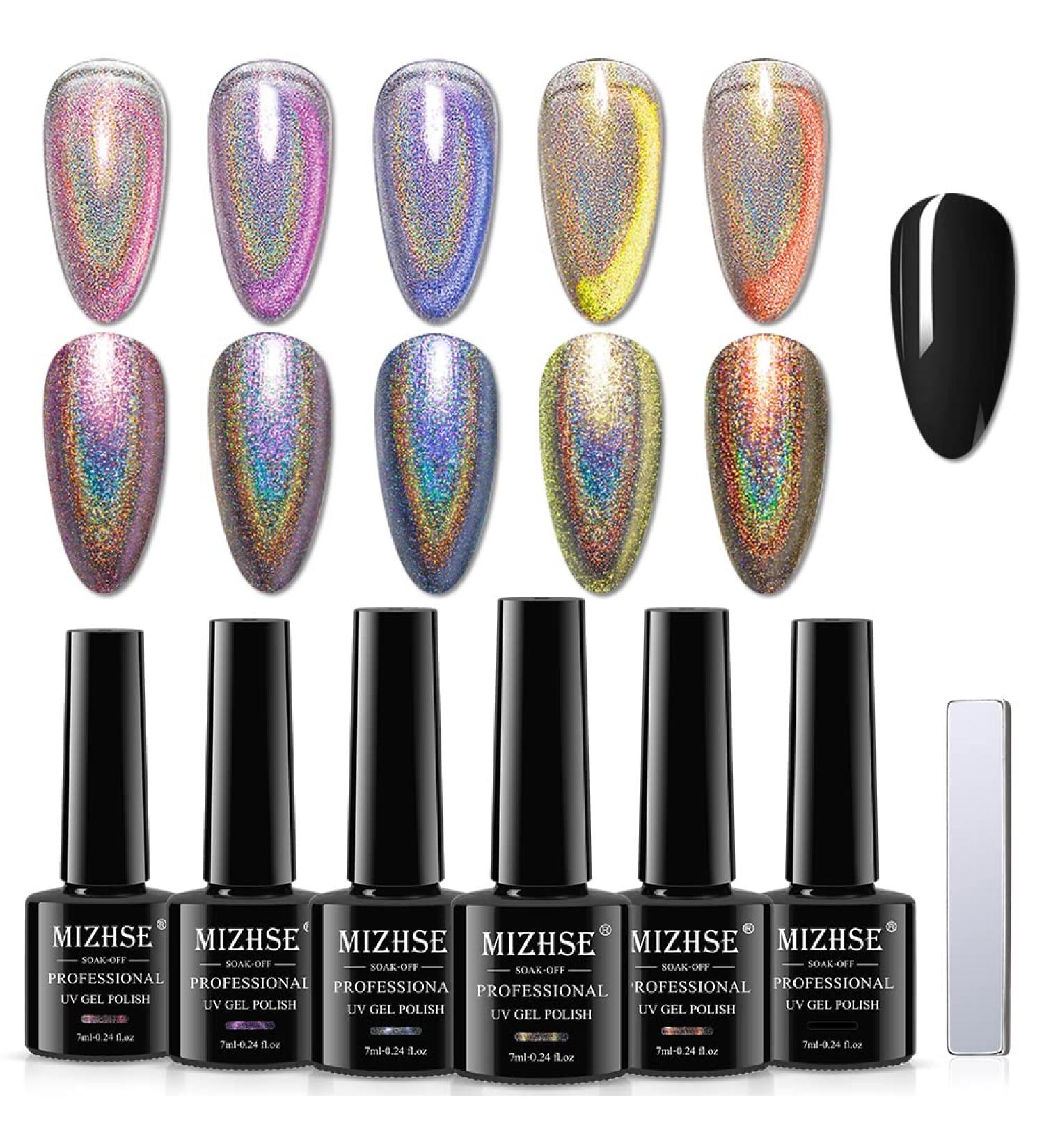 MIZHSE 2-IN-1 Holographic 9D Cat Eye Gel Nail Polish Holo Cat Eye Gel Polish Laser Nail Polish Gel Galaxy Chameleon Magnetic Gel Soak Off UV Gel with Magnet Stick and Black Gel Nail Art - Buy Online on SooperMarket.com