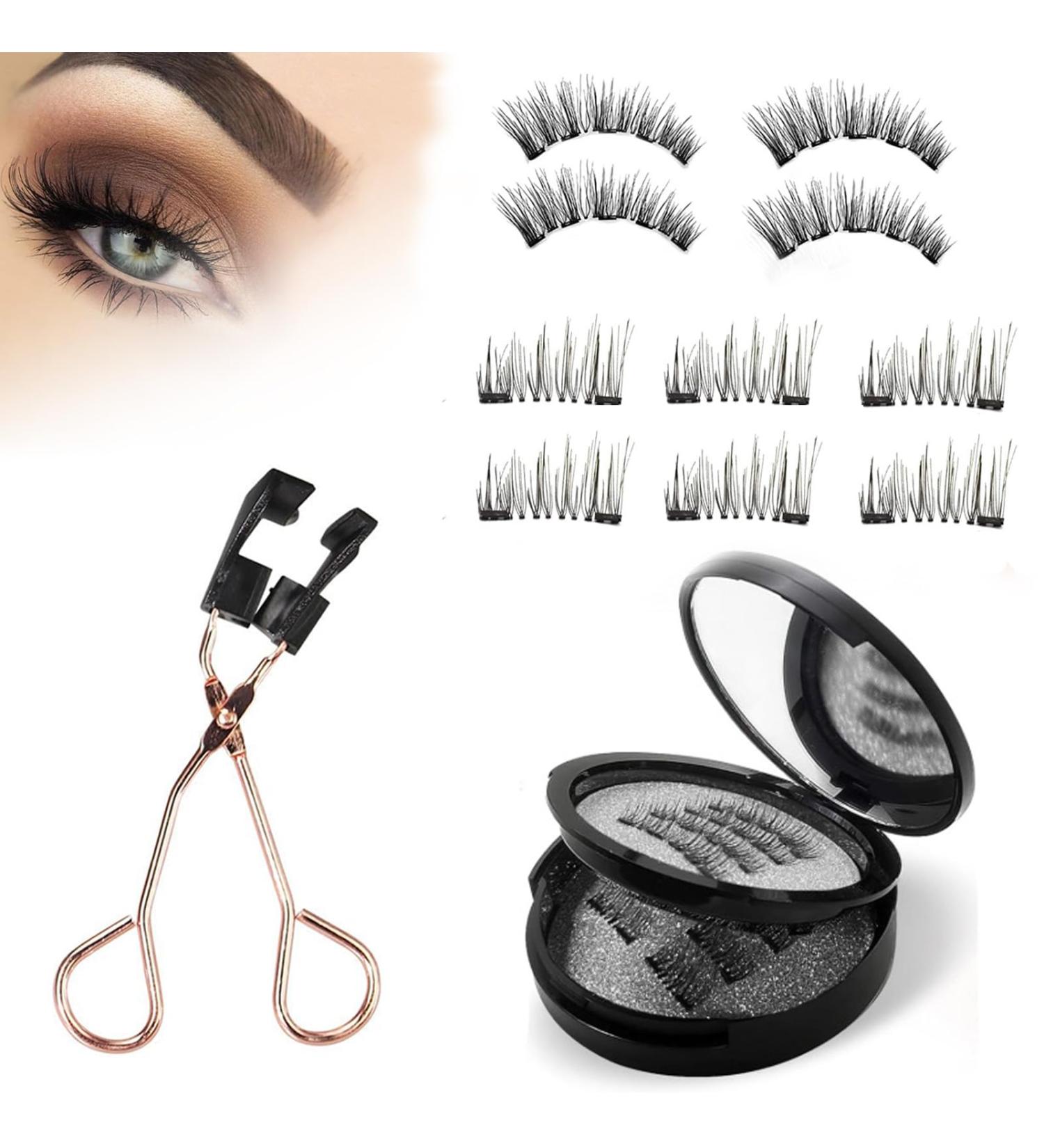 Magnetic Eyelashes Reusable 3D Magnetic Lashes Natural Look with Applicator No Glue Magnetic False Eyelashes without Eyeliner Waterproof Wispy Fluffy Magnetic Lashes - Buy Online on SooperMarket.com