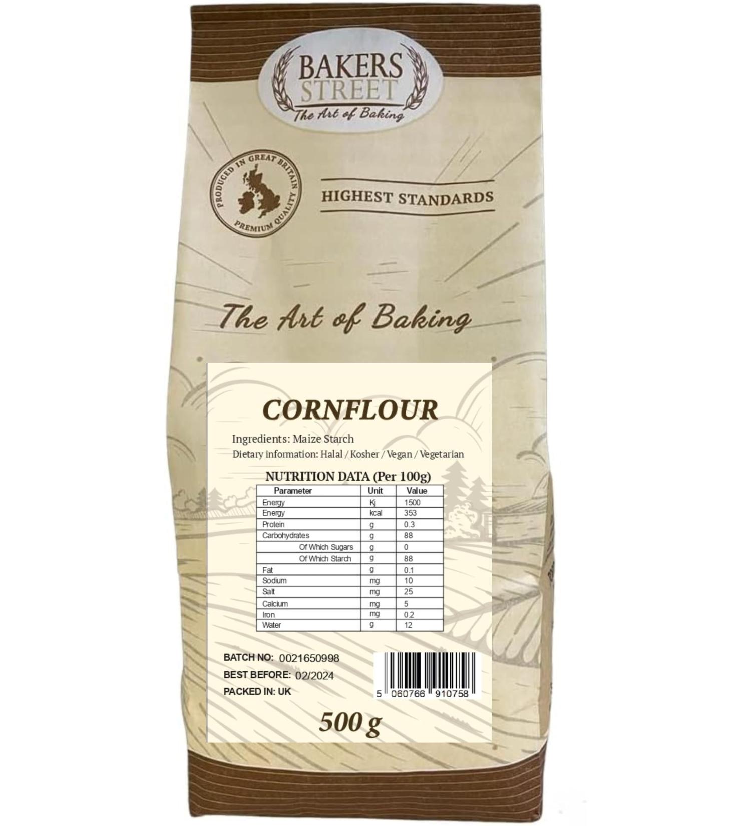 Bakers Street | Cornflour 2X500g (1Kg) | Native maize starch | Cooking Thickener | Premium Quality | Suitable For Vegetarians & Vegans | Halal Certified - Buy Online on SooperMarket.com