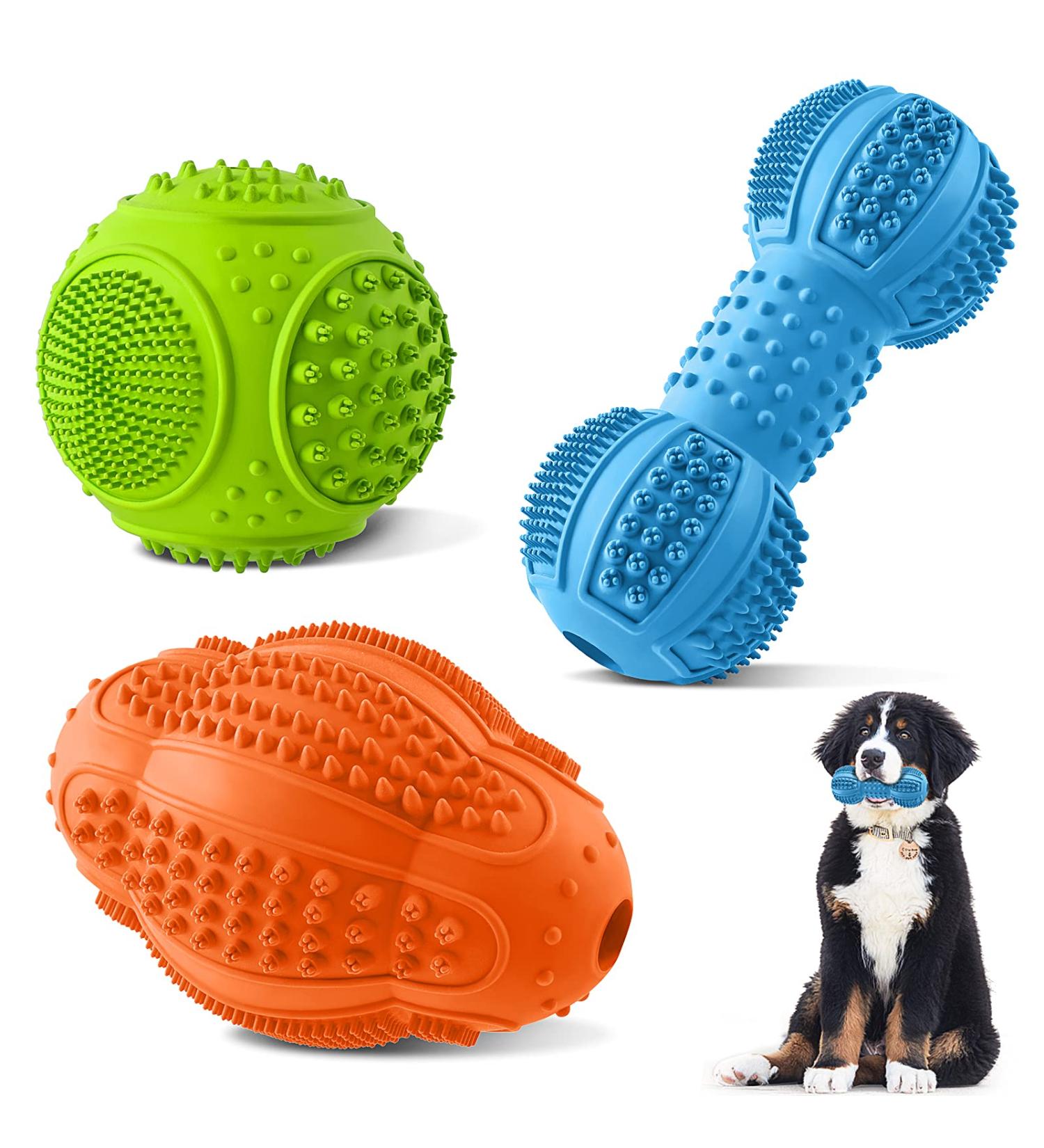 LUKITO Indestructible Dog Toys Dog Toys Indestructible for Dog Birthday Dog Chew Toys for Aggressive Chewers Tough Dog Toys for Medium/Large Dogs Dog Toys for Boredom with Rubber(3 Pack) colourful - Buy Online on SooperMarket.com