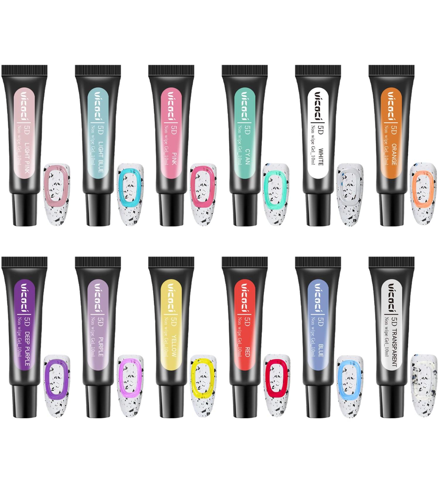 Joyeee 12 Colour Nail Sculpture Gel 10ml 5D Candy Jelly Nail Painting Gel DIY Modeling Nail Set Non-Stick Hand Multifunctional Soft Tubes 3D Carving Embossed Gel for Nail Art Decoration Nail Design nailgel038 - Buy Online on SooperMarket.com