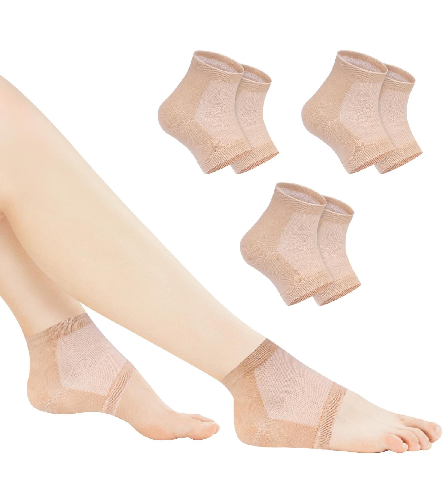 Xaena 3 Pairs of Moisturising Socks Gel Heel Socks Soft Ventilating Gel Heel Socks Open Toe Socks for Dry Hard Cracked Skin Moisturising Day Night Care Skin (Skin) - Buy Online on SooperMarket.com