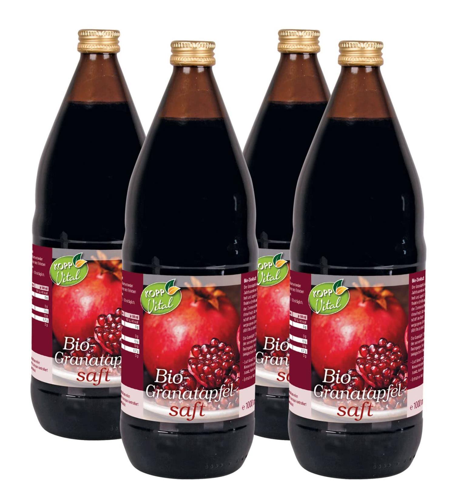 KOPP VITAL BIO Pomegranate Juice - 4 x 1L Organic Premium Direct Juice - Naturally Sweetened Superfood - Buy Online on SooperMarket.com