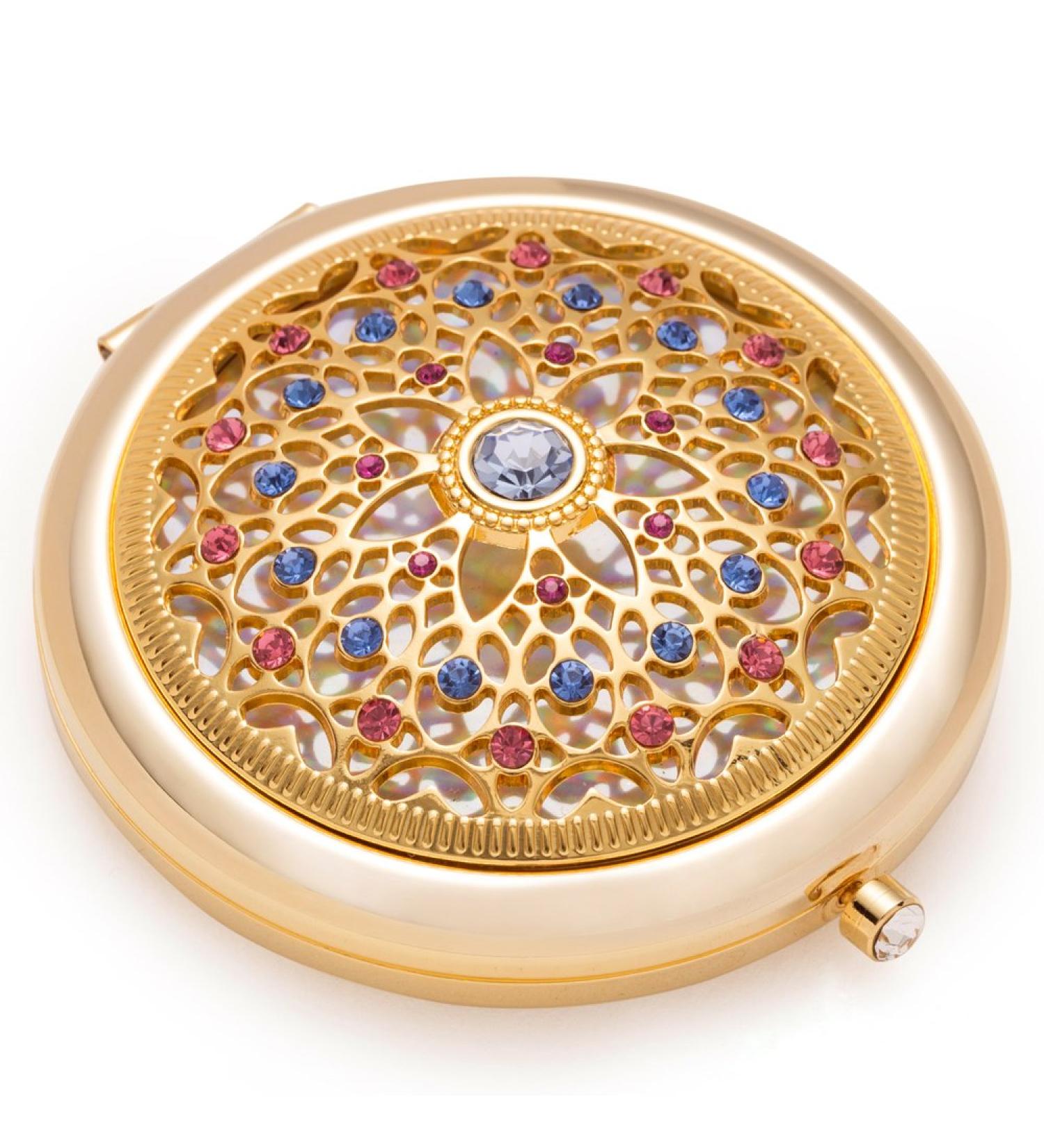Jinvun 24k Gold Electroplate Makeup Mirror - Luxury Round Vanity Mirror for Women - Compact Cosmetic Mirror with Diamonds - Perfect Gift Idea - Buy Online on SooperMarket.com