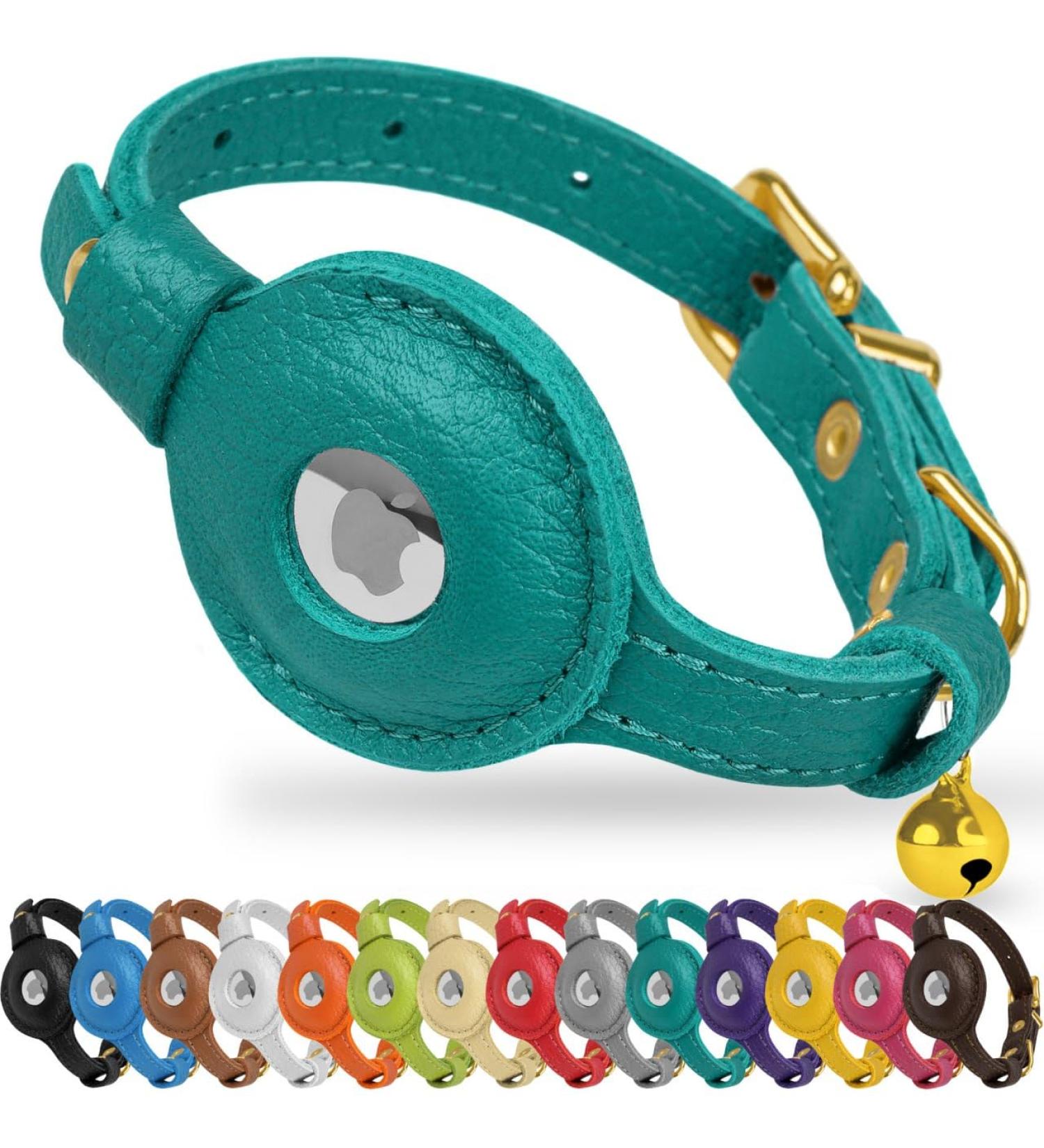 Oopsdoggy Leather Airtag Cat Collar with Bell | Durable GPS Pet Collar for Cats & Small Dogs | Light & Stylish Design (Aquamarine) - Buy Online on SooperMarket.com