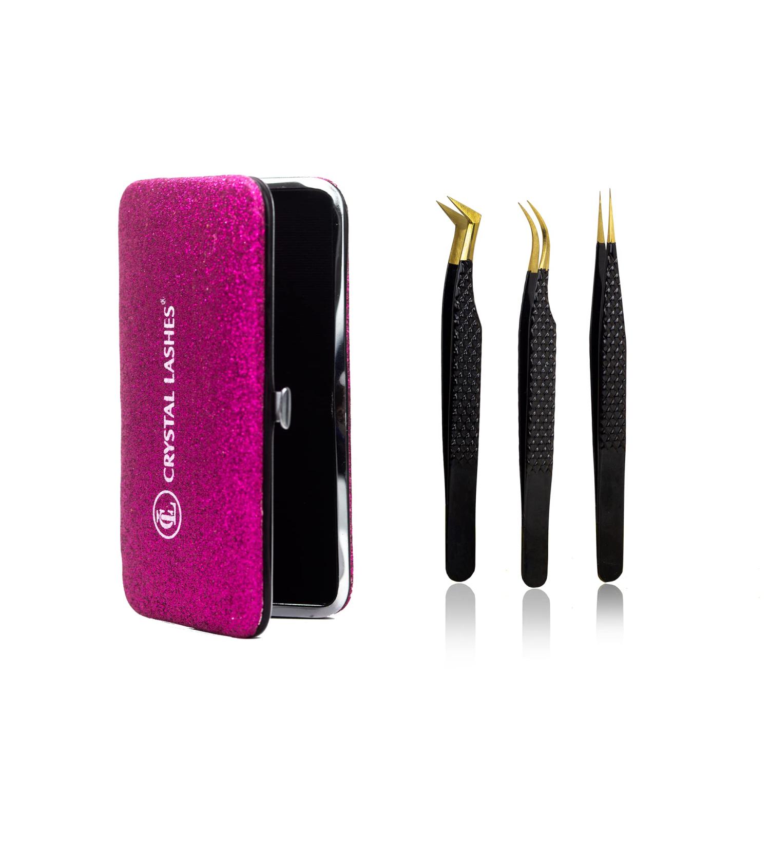 Buy Crystal Lashes Tweezers Set (3 Pieces) with Case - Perfect for Eyelash Extensions & Makeup - International Shipping Available - Buy Online on SooperMarket.com