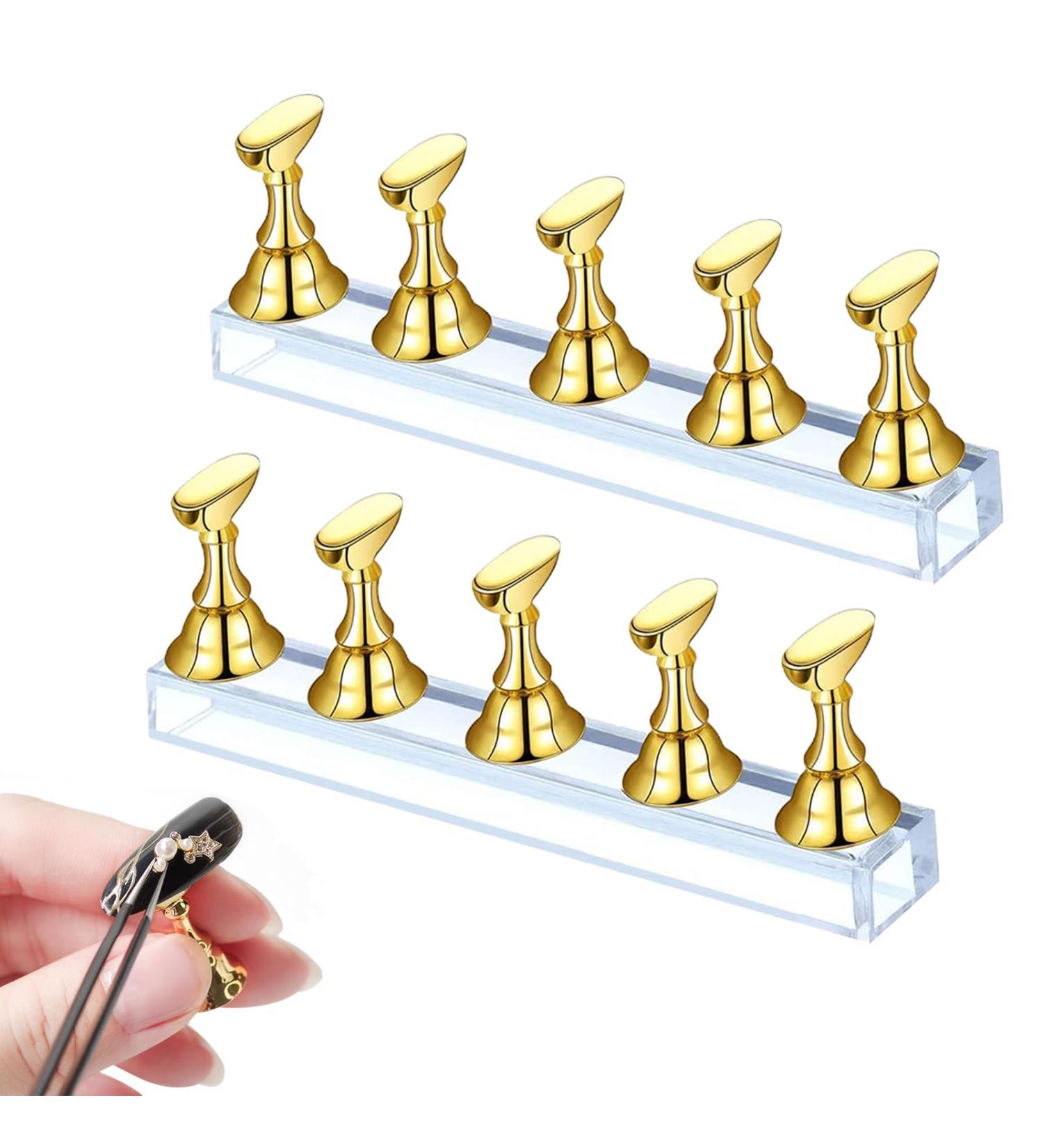 Magnetic Nail Tips Stand Nail Stand Display 2 Sets Acrylic Nail Display Stand False Nail Tips Holder Nail Stand Nail Tip Practice Holder Magnetic for Painting Nails False Nail Tip Manicure Tool golden - Buy Online on SooperMarket.com