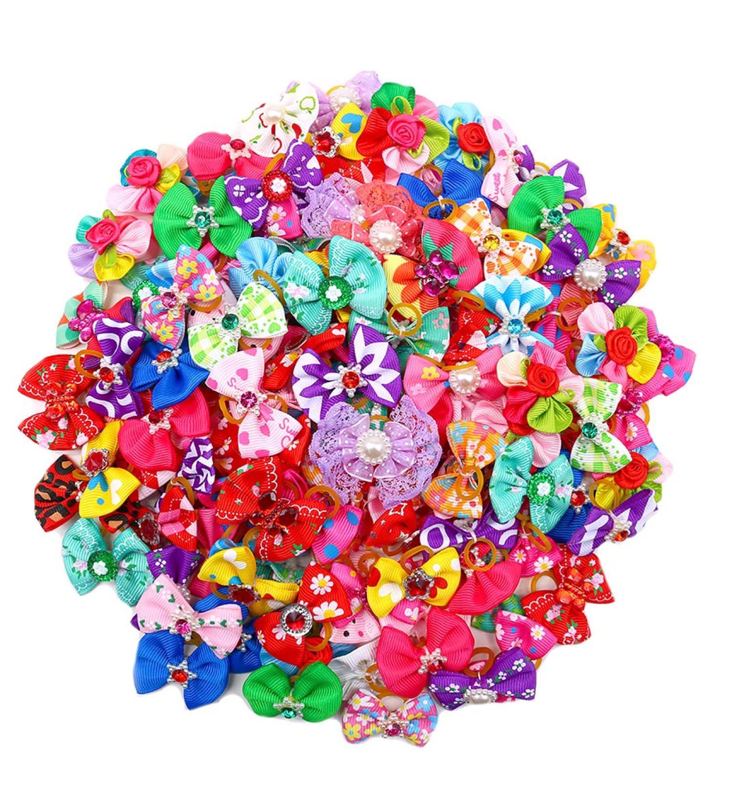 Yagopet 50pcs/Pack Cute New Dog Hair Bows Pairs Rhinestone Pearls Flowers Topknot Mix Styles Dog Bows Pet Grooming Products Mix Colors Pet Hair Bows Topknot Rubber Bands - Buy Online on SooperMarket.com