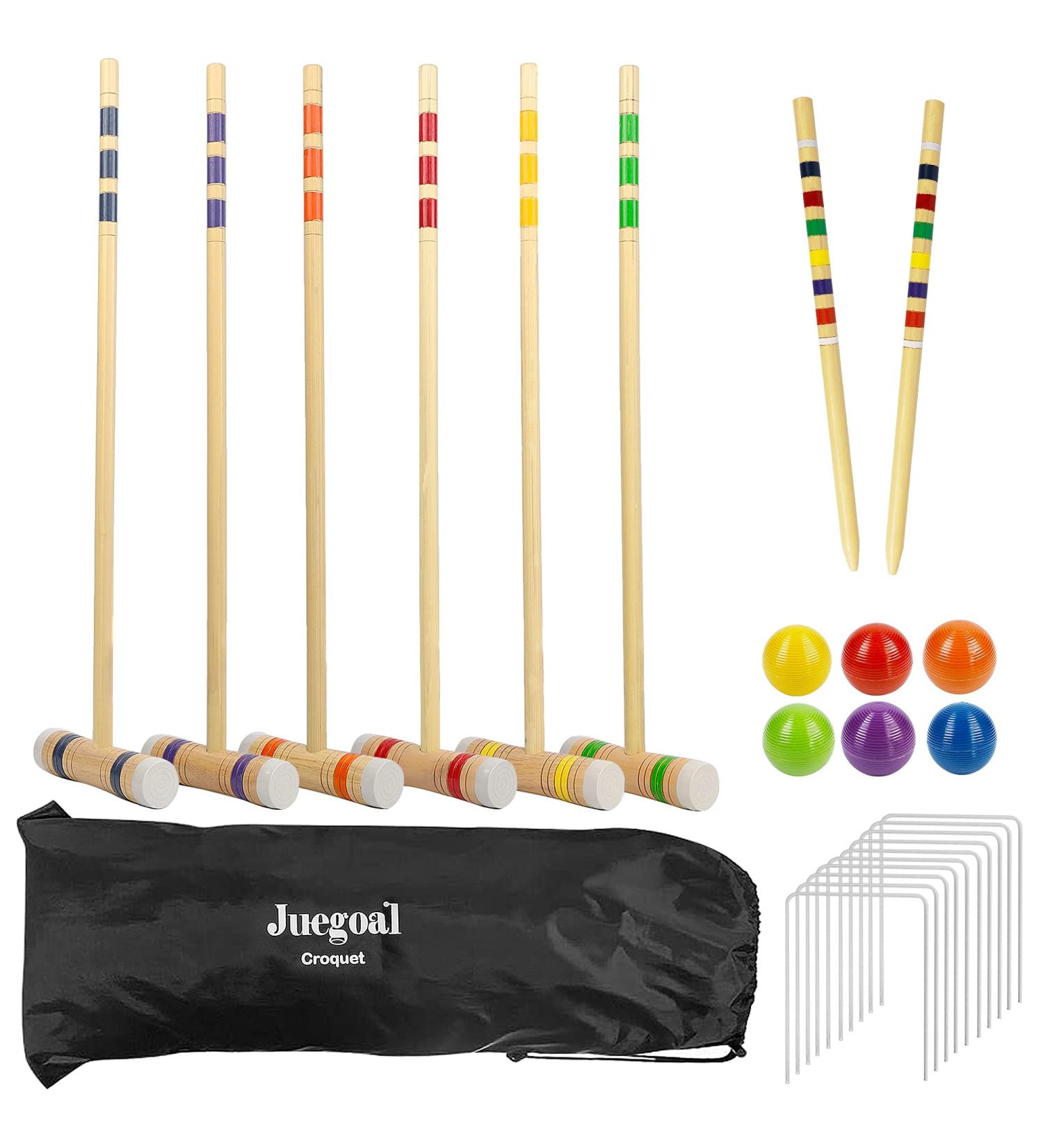 Juegoal Six Player Deluxe Croquet Set with Wooden Mallets  Colored Balls  Sturdy Bag for Adults &Kids  Perfect for Lawn  Backyard and Park  28 Inch Burlywood - Buy Online on SooperMarket.com