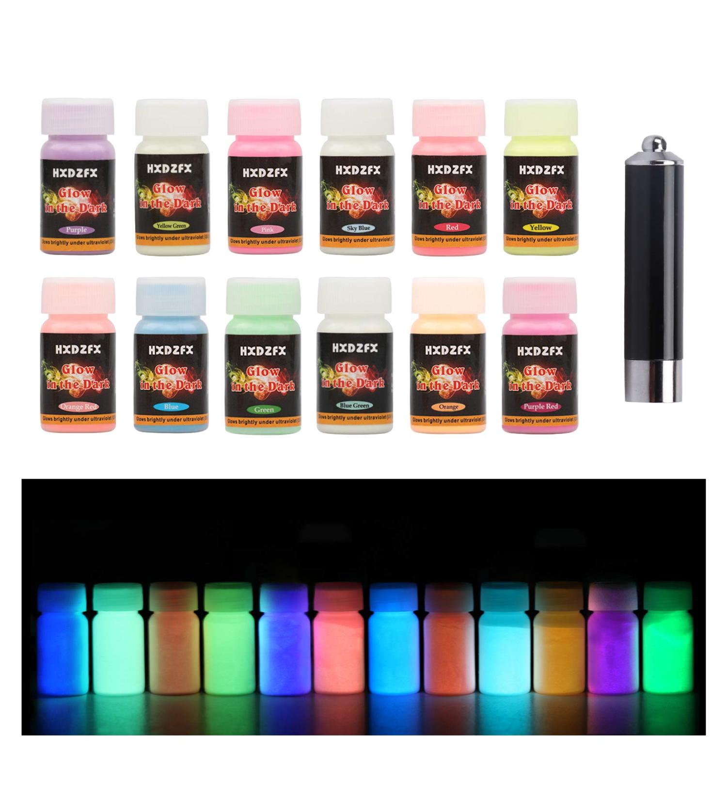 12 Colors Glow in The Dark Pigment Powder 20g/0.7oz - Non-Toxic Luminous Powder for Epoxy Resin, Slime, Nails, Paint, Halloween Art and Crafts - Buy Online on SooperMarket.com