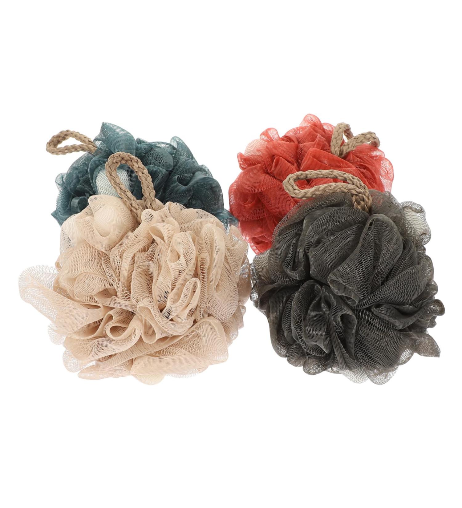 NOLITOY 4pcs Bath Scrub Ball Set | Exfoliating Pouf & Back Scrubber | Mesh Shower Sponge for Body Care - Ideal for All Skin Types - Buy Online on SooperMarket.com