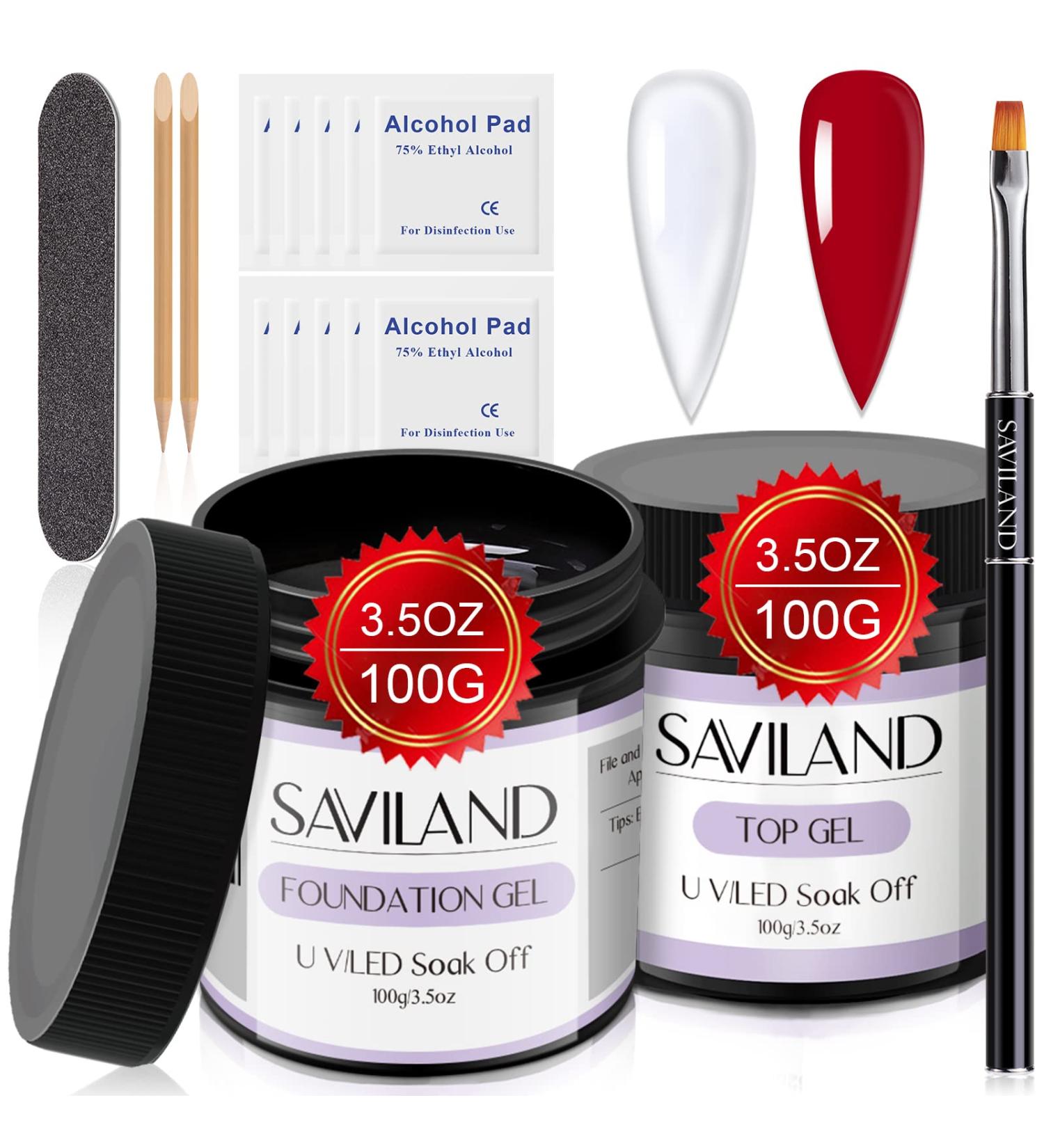 SAVILAND 100G Base & Top Gel Set - No-Wipe Glossy Nail Polish for Home Salon | UV LED Long-Lasting Coating - Buy Online on SooperMarket.com