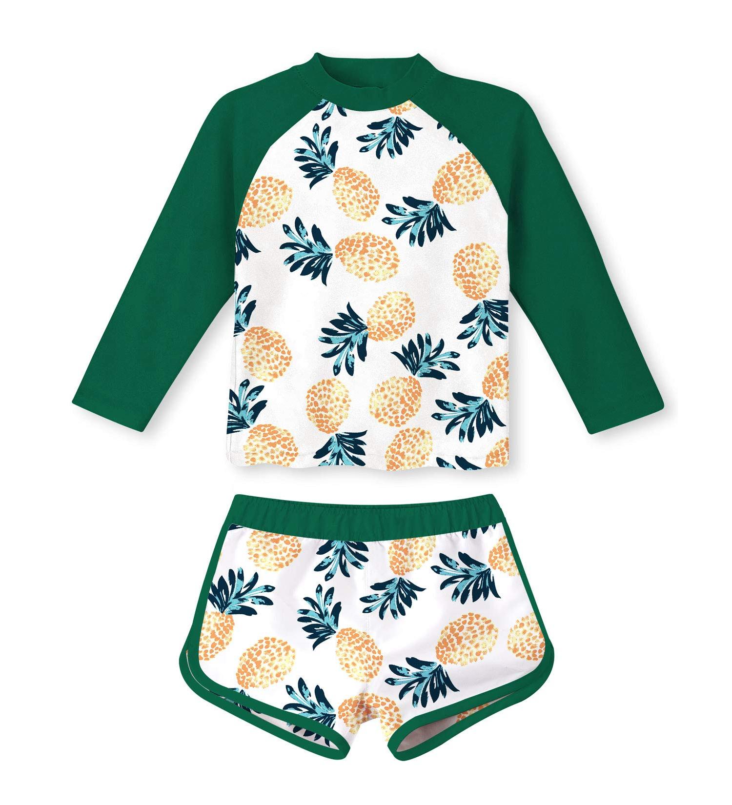 Girls Long Sleeve Swimsuit UPF 50+ Protection | 9-10 Years | Green Pineapple Print - Buy Online on SooperMarket.com
