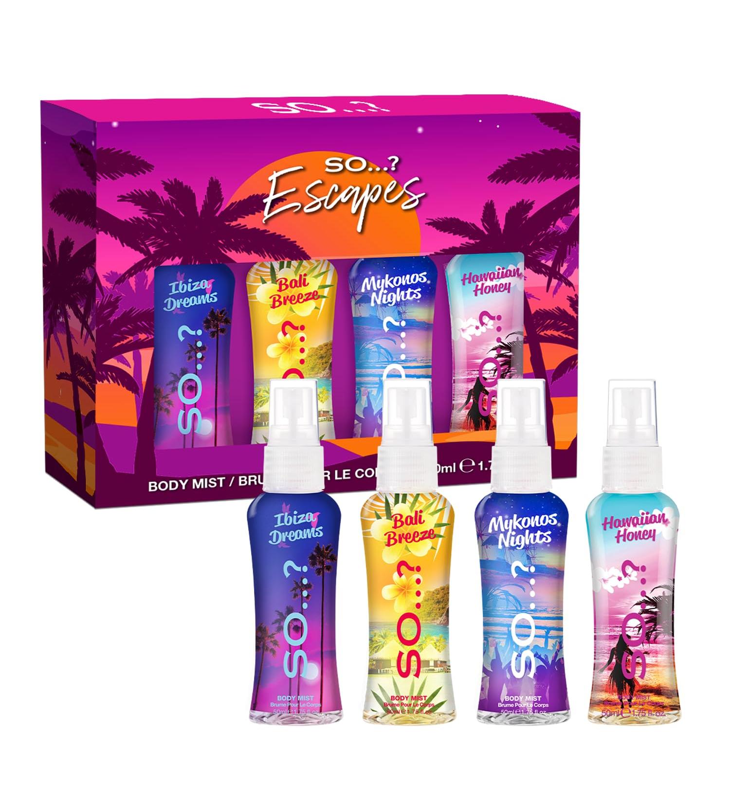 So Escapes Womens Gift Set with Ibiza Dream Bali Breeze Mykonos Nights & Hawaiian Honey Fragrance Spray Set (4 x 50ml) Sweet Getaway - Buy Online on SooperMarket.com