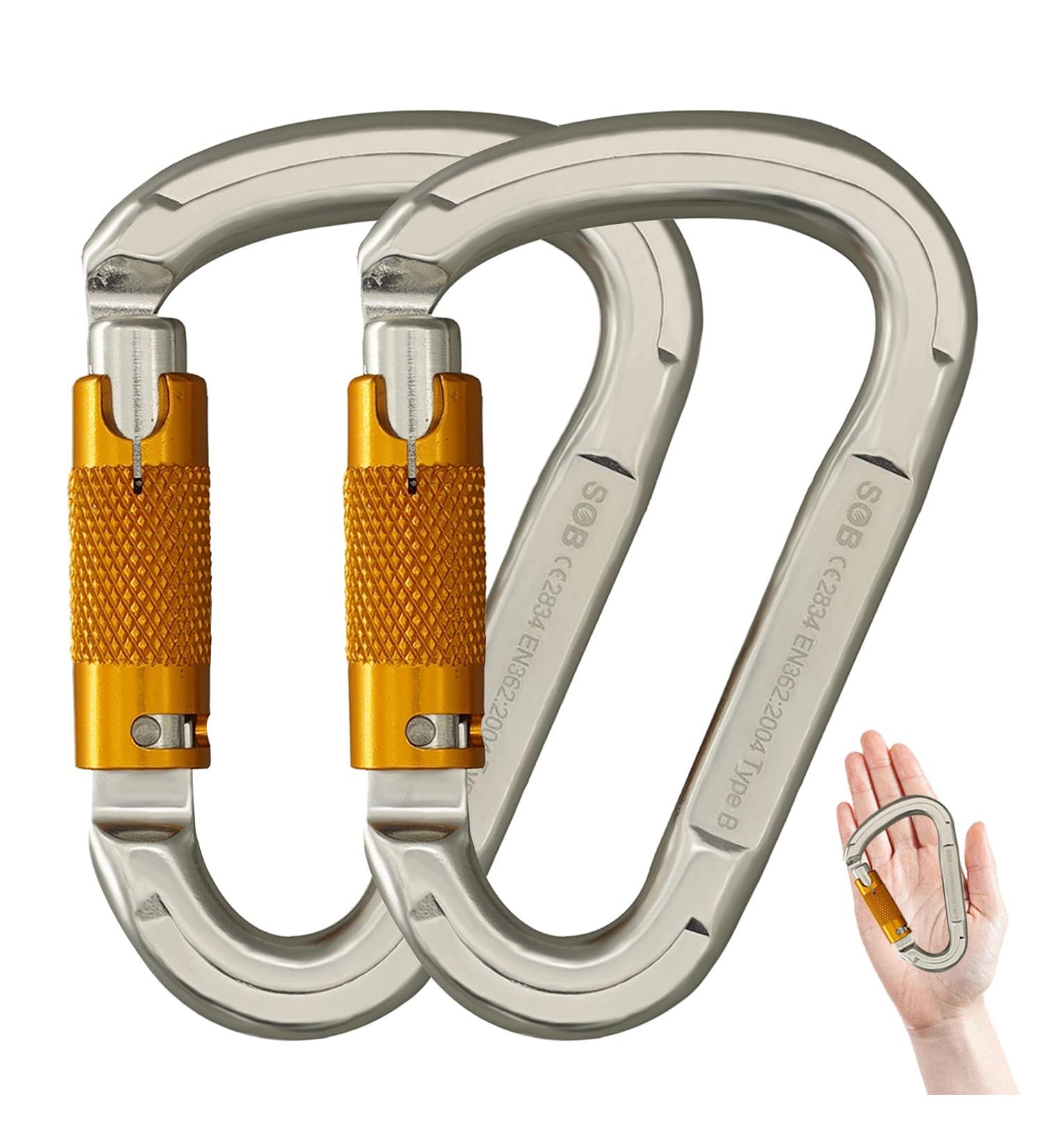 SOB Large Alloy Steel D-Ring Carabiner Clip - Heavy Duty Locking Carabiner for Hammock, Keychain, Camping & Hiking - Silver - Buy Online on SooperMarket.com