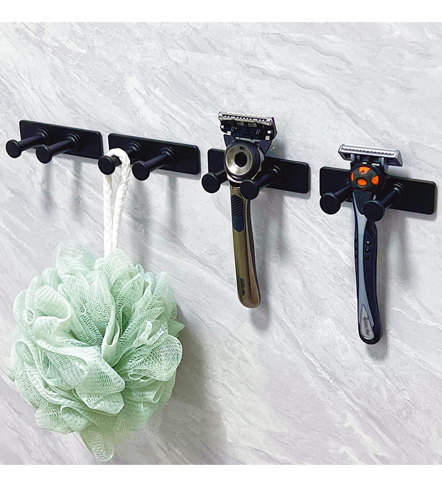 Pickpiff Razor Holder - No Drill Metal Shower Hook Anti-Rust Towel Holder for Bathroom & Kitchen - Black 4 Pieces - Buy Online on SooperMarket.com
