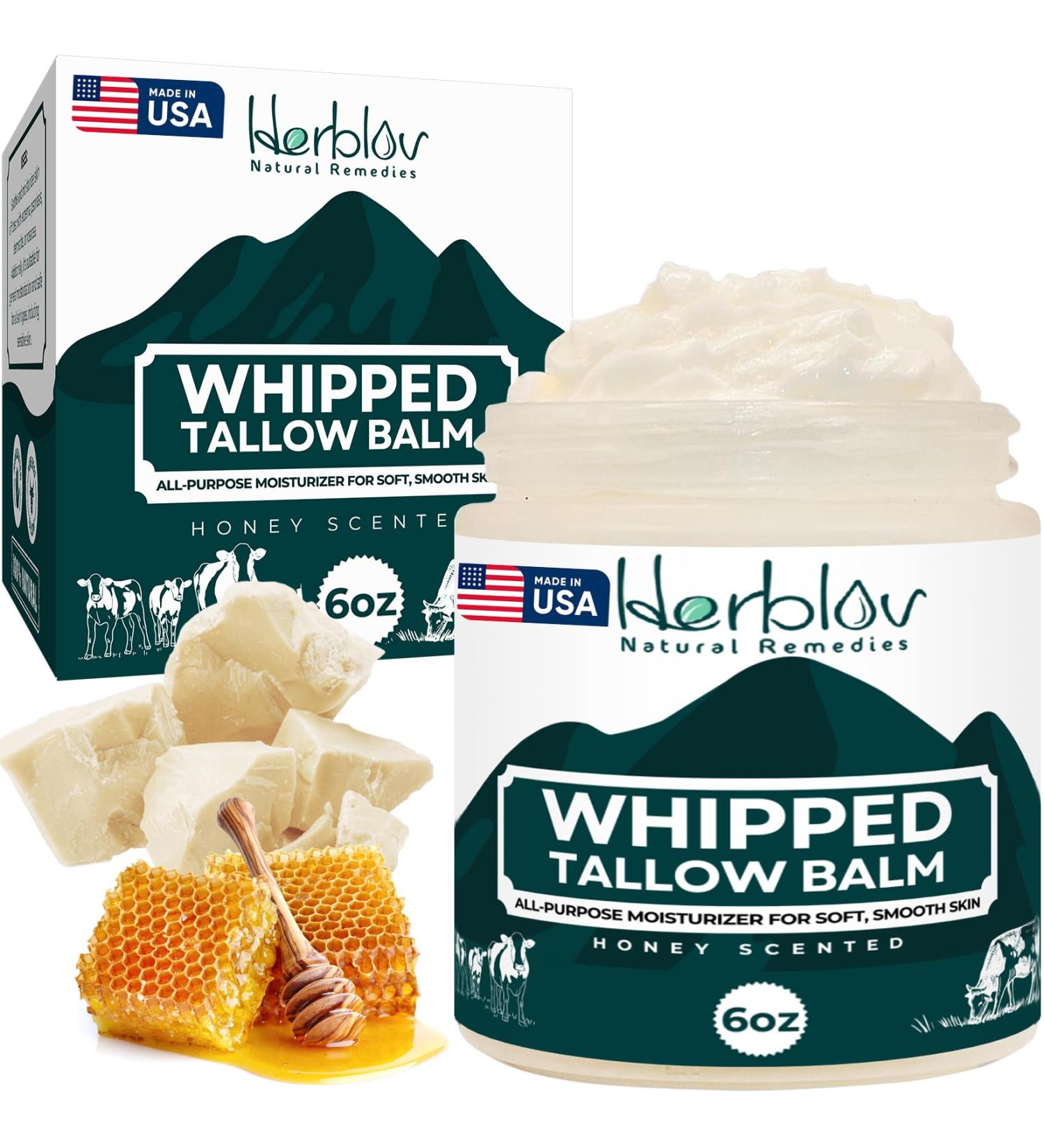 Beef Tallow Balm - Natural Grass Fed Whipped Tallow & Honey - Moisturizing All-Purpose Lotion for Eczema Dry Skin & Irritation - Made in USA - Buy Online on SooperMarket.com