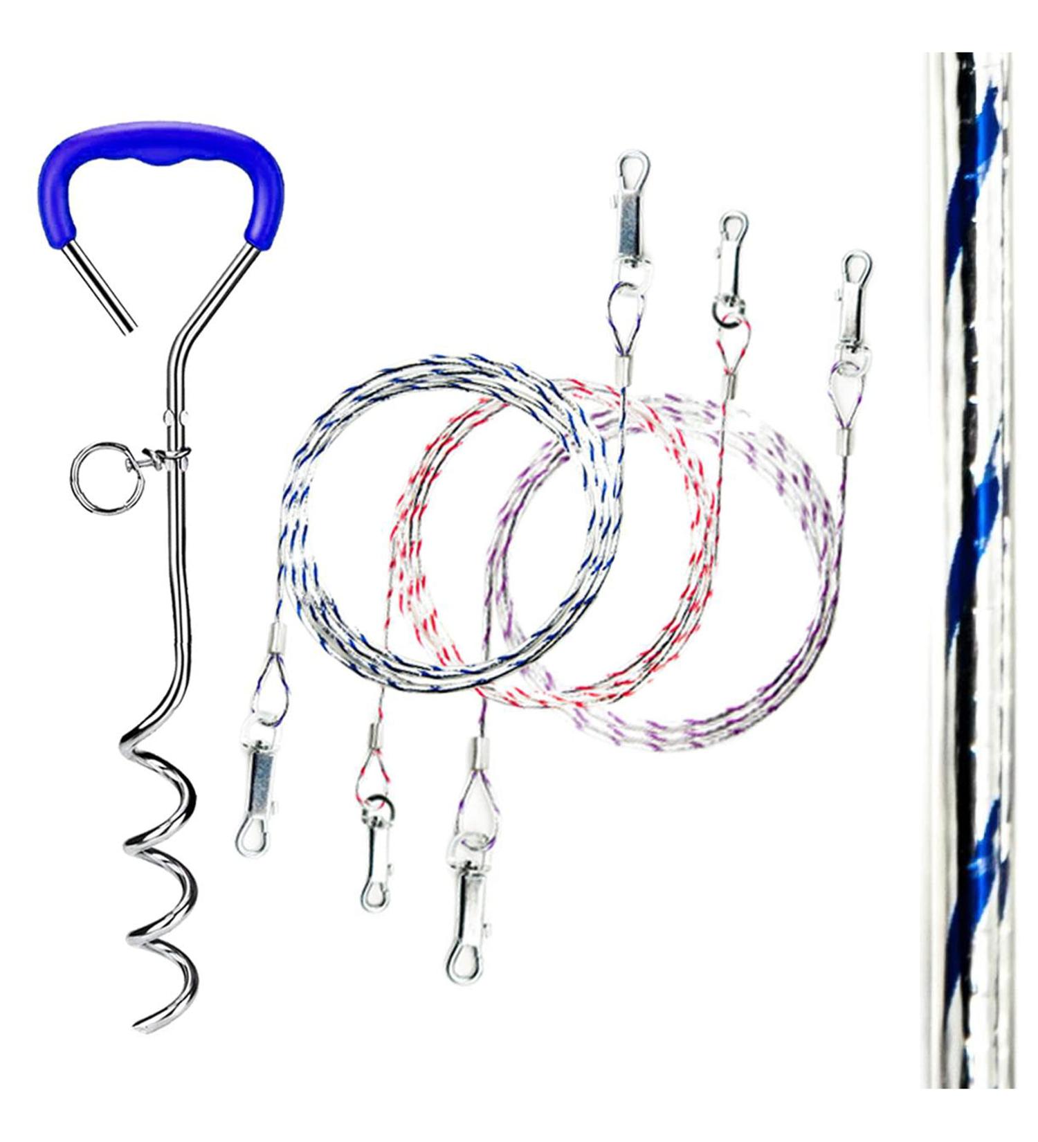 2 X 1.5m REFLECTIVE Dog Chains for Outside Tie Out Cable for Dogs Tether Steel Spiral Heavy Duty Ground Spike Stake (45cm) Dog Tether Outdoor Dog Camping Accessories Dog Lead Hook (Blue Reflective) Blue (Reflective) - Buy Online on SooperMarket.com