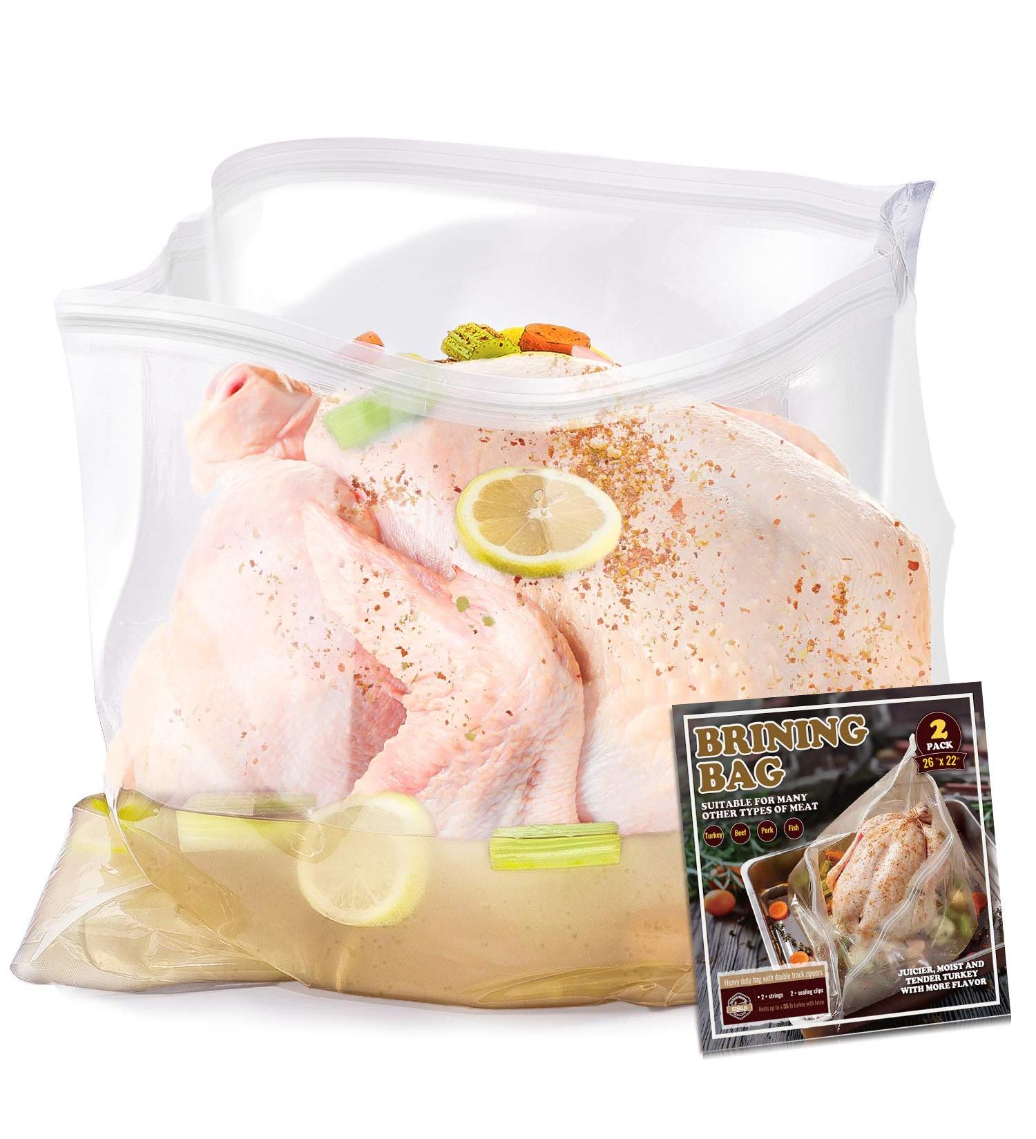 2 Pack Extra Large Turkey Brining Bags with Double Zippers - 35 lb Capacity, Includes Strings and Clips - Ideal for Turkey, Chicken, Beef, Pork - Buy Online on SooperMarket.com