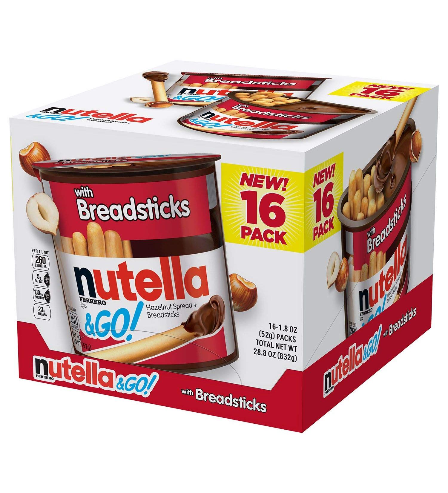 Nutella & Go Hazelnut Spread with Breadsticks 28.80 oz --16 Pack - 1.8 oz Each, 1.8 Ounce (Pack of 16)