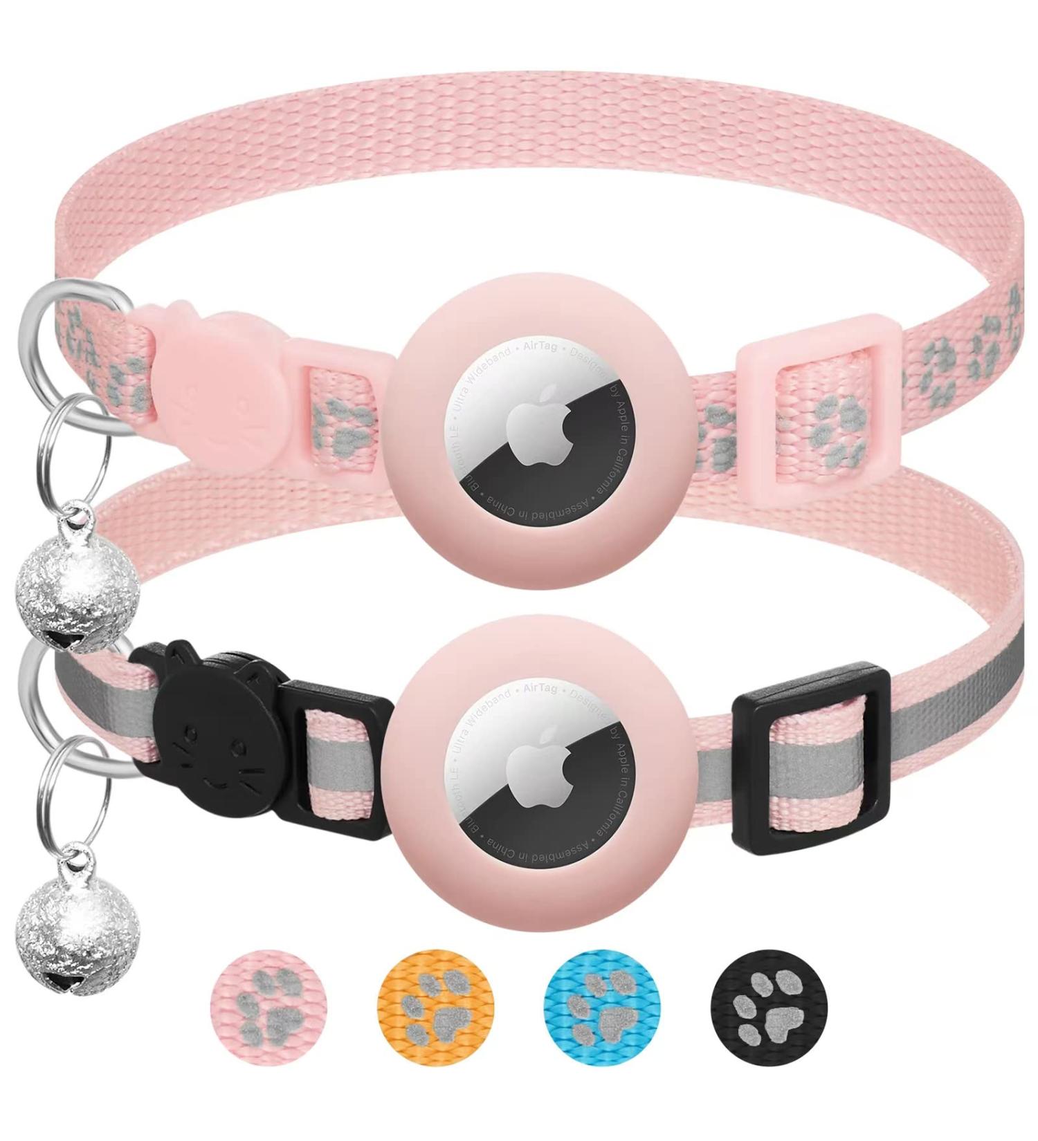 Lafayi 2 Pack Cat Collar with Bell & Reflective GPS Tracker | Personalized Pink Airtag Case & Safety Clasp | International Shipping Available - Buy Online on SooperMarket.com