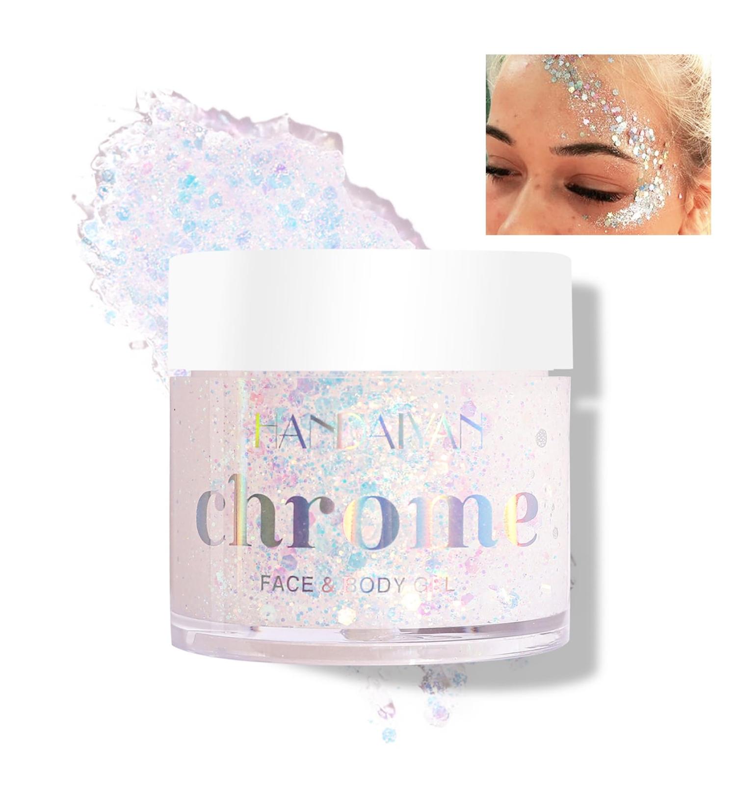 Body Glitter Gel | Natural Soft Shiny Makeup | Long Lasting Face & Hair Glitter | Lightweight Liquid Eyeshadow - 01# White - Buy Online on SooperMarket.com