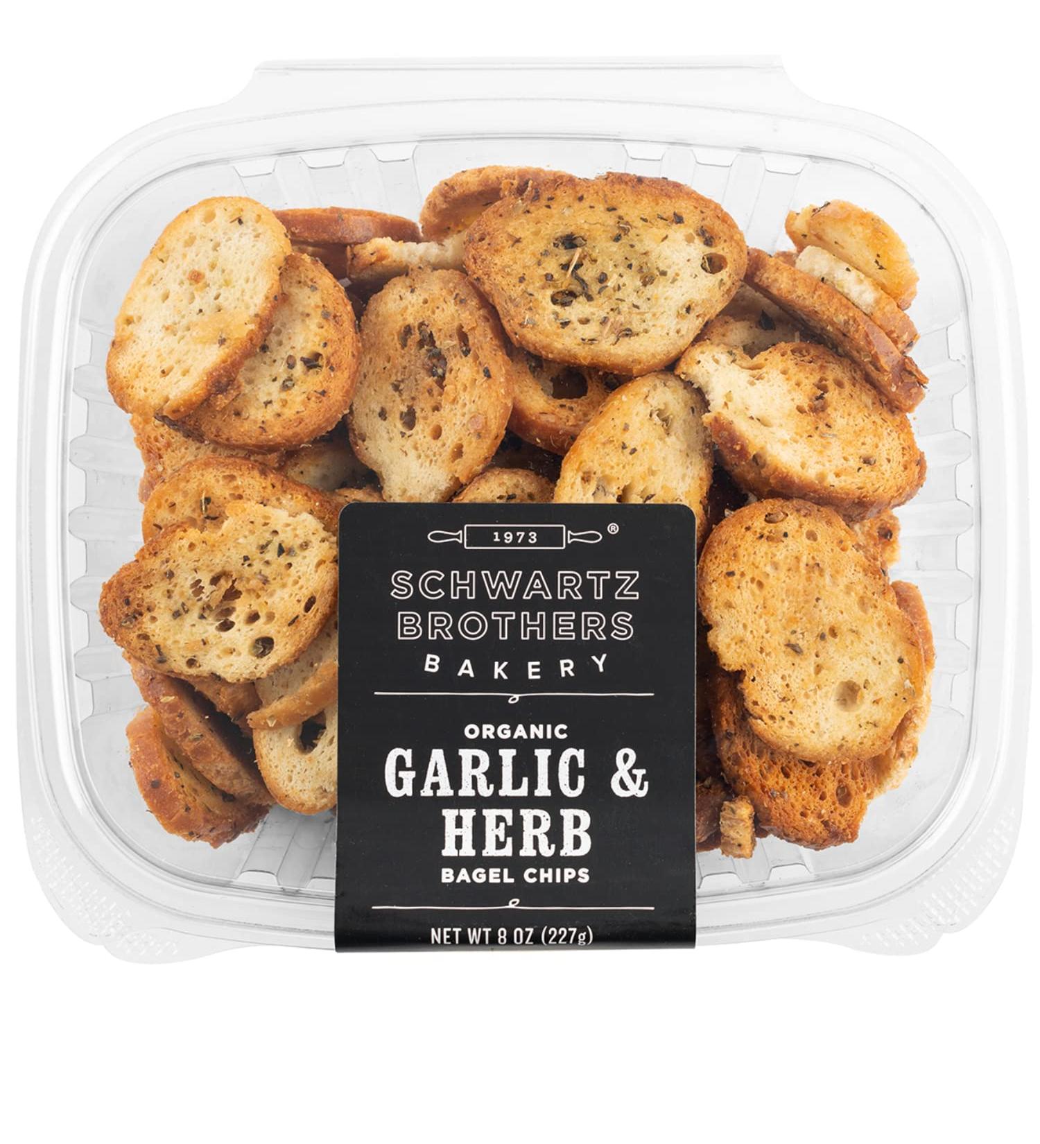 Schwartz Brothers Bakery Organic Garlic & Herb Bagel Chips | Kosher & Vegan | Artisanal | 8oz Container (Pack of 2) - Buy Online on SooperMarket.com