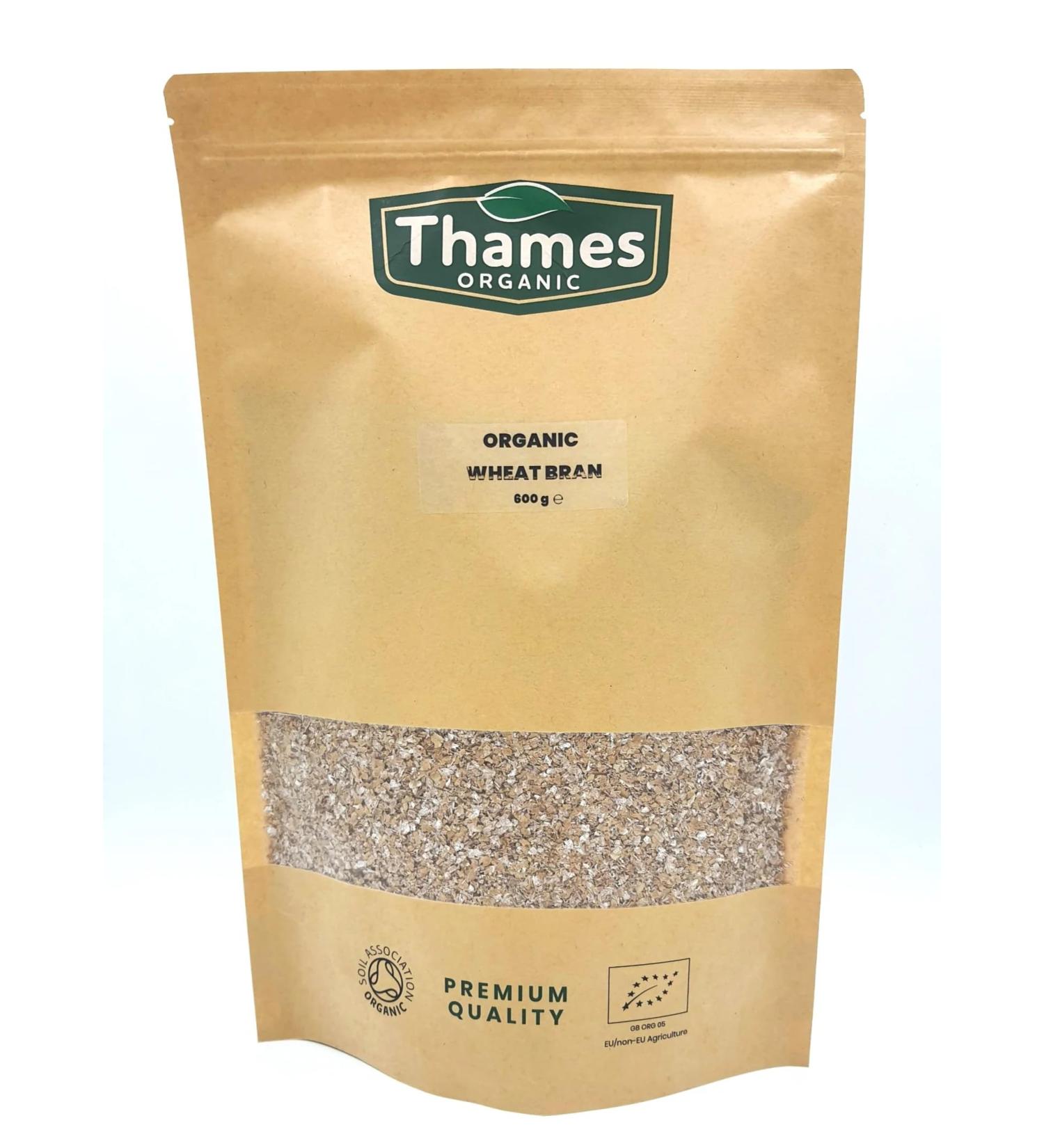 Certified Organic Wheat Bran 600g - Raw Vegan, GMO Free - Ideal for Baking & Smoothies - Thames Organic - Buy Online on SooperMarket.com