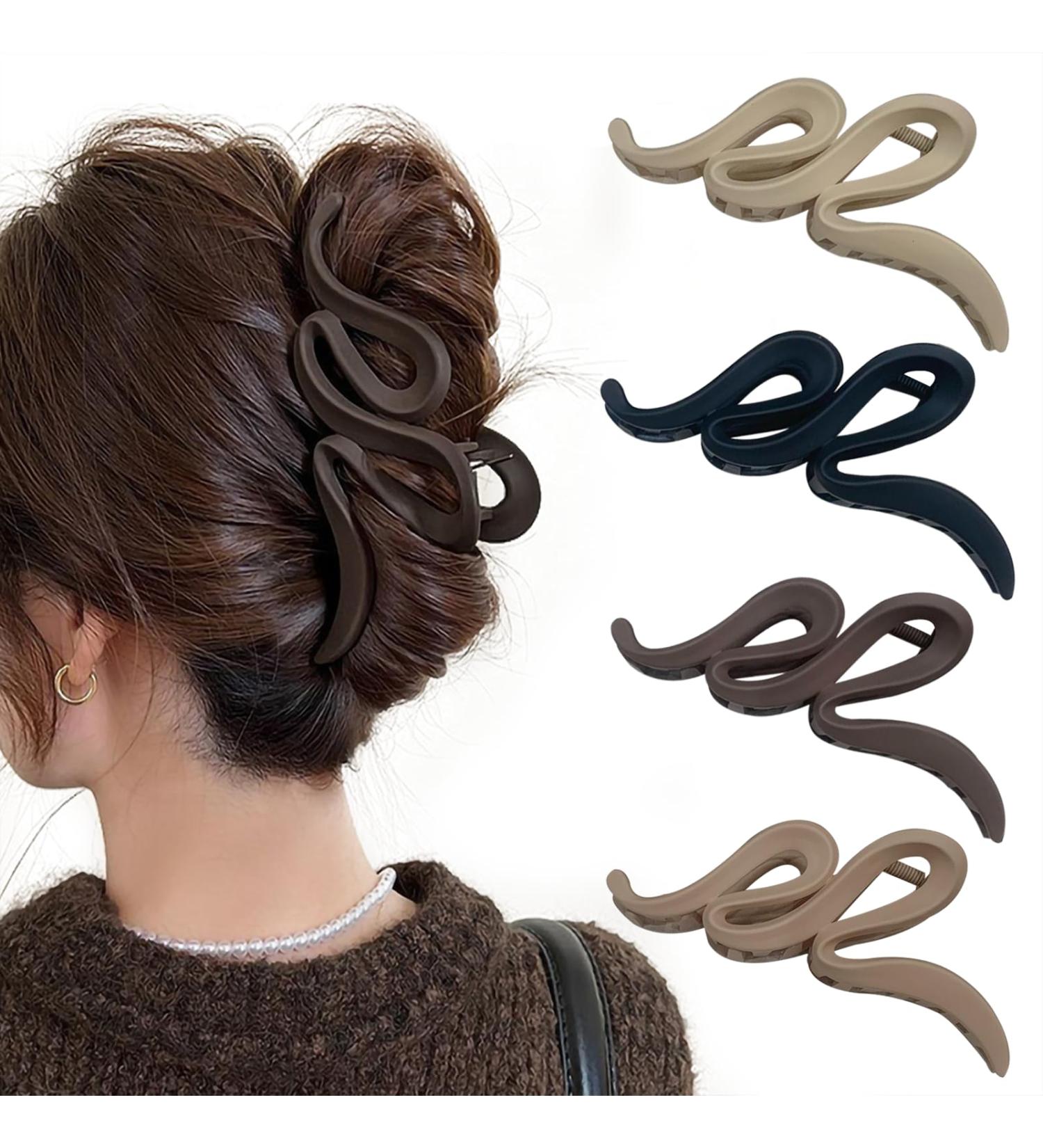 4-Piece Large Wave Hair Clips - 13cm Slip-Resistant Jaw Clips for Thick Hair | Stylish Hair Accessories for Women & Girls - Buy Online on SooperMarket.com