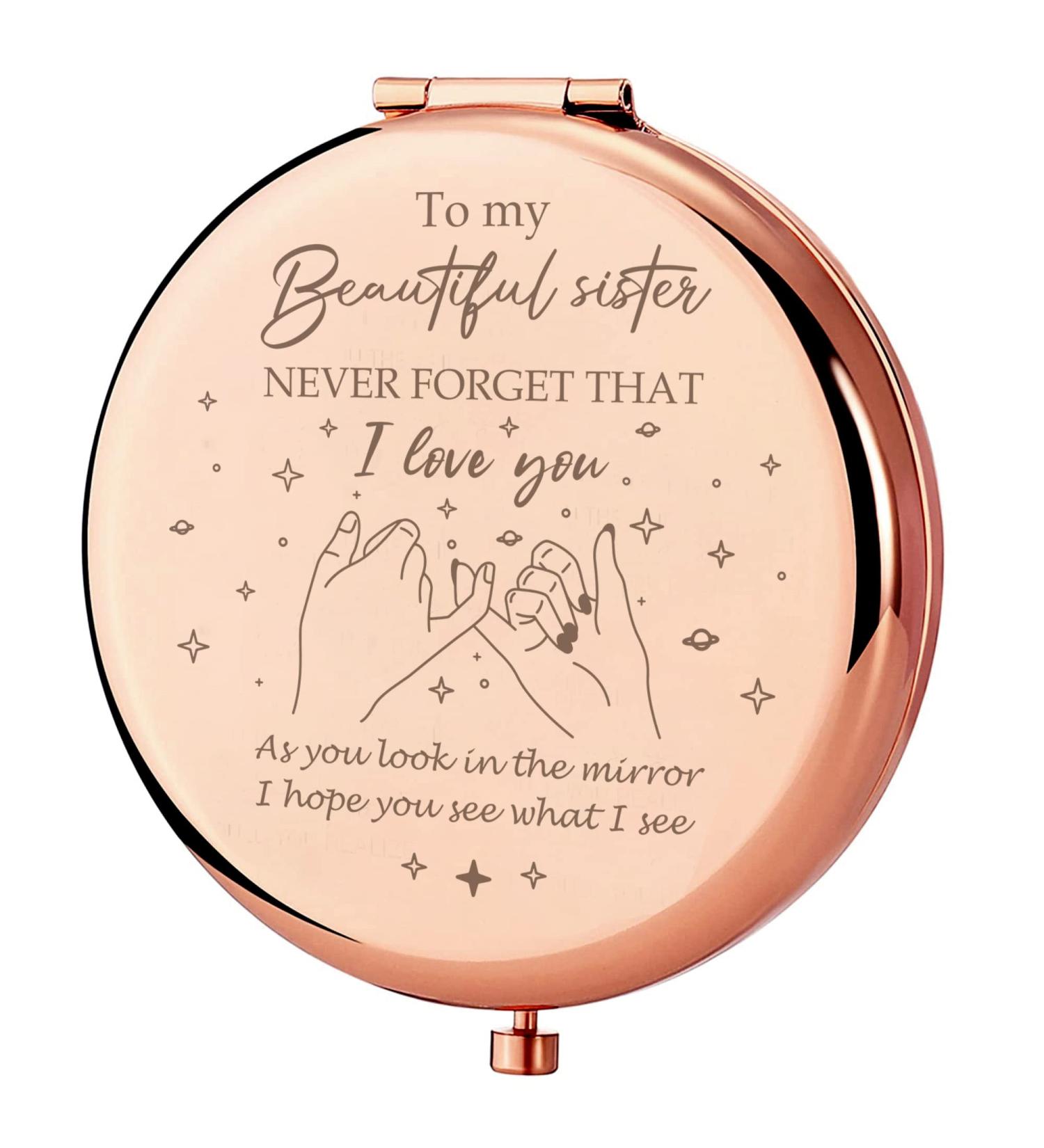 Sister Gifts Compact Mirror - Birthday/Mothers Day/Valentine Gift for Big/Little Sister - Rose Gold - Buy Online on SooperMarket.com