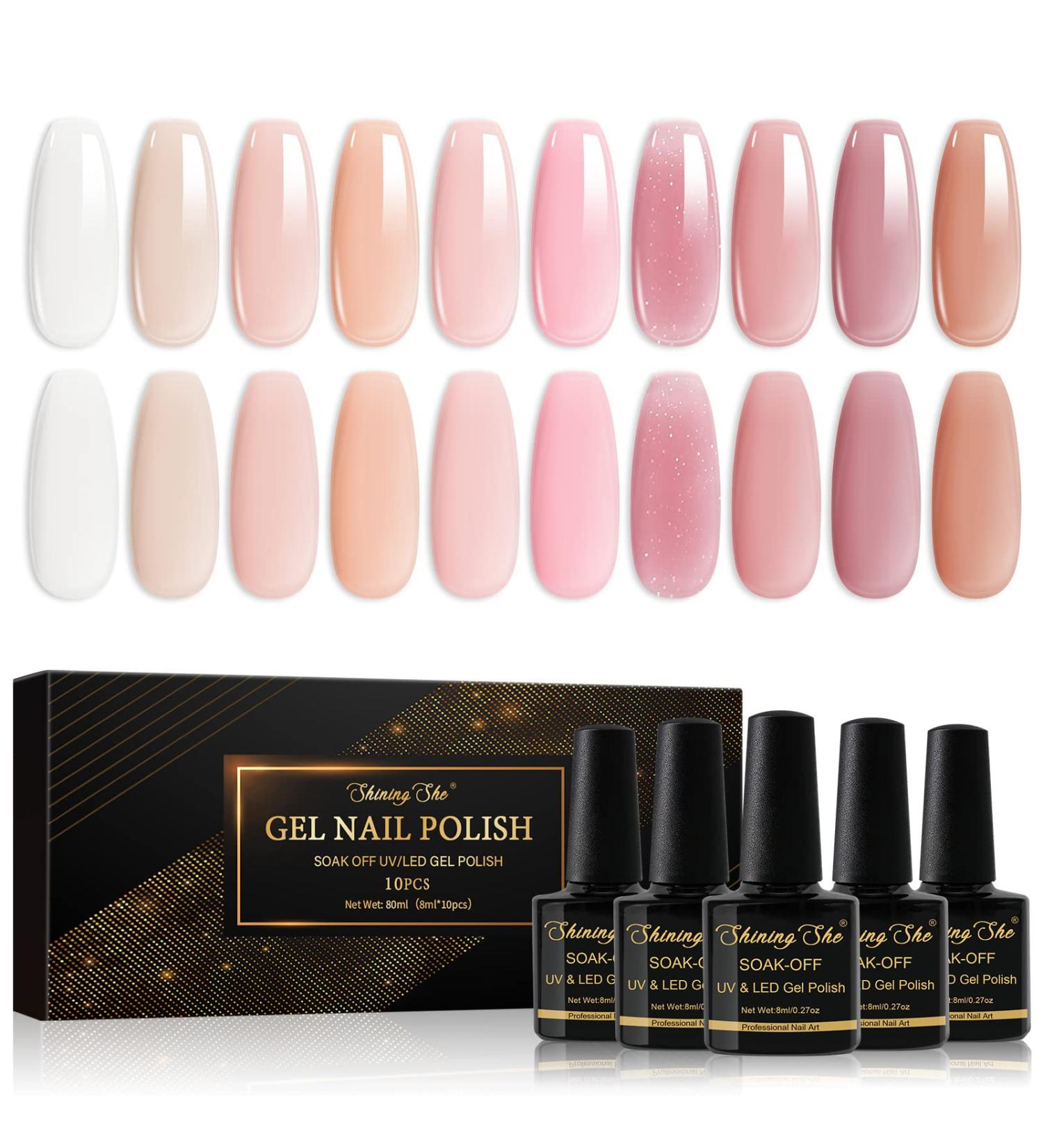Shining She Jelly Gel Nail Polish Kit - 10 Color UV/LED Soak-Off Gel Set for Salon and Home Nail Art - 8ML - Buy Online on SooperMarket.com