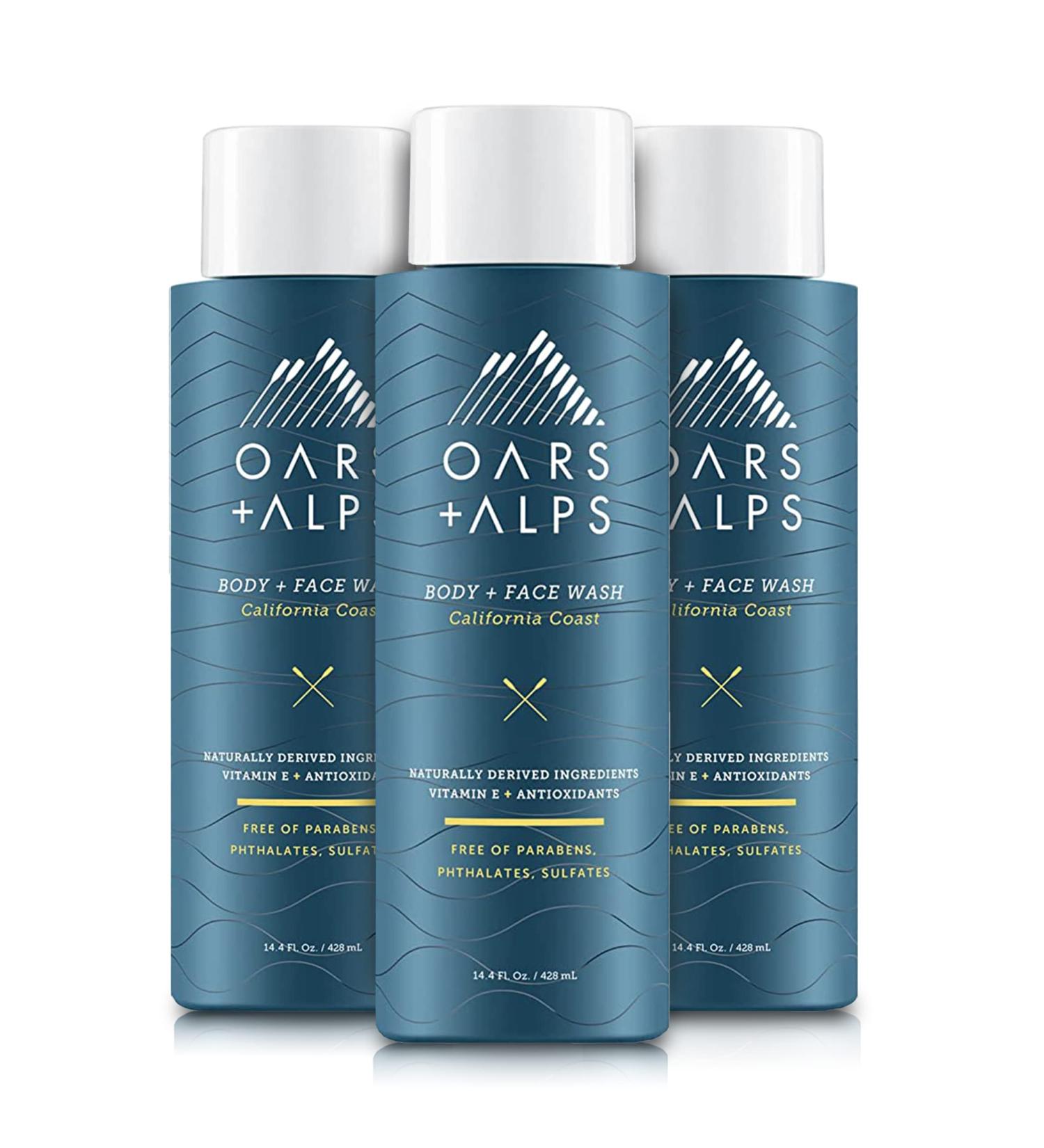 Oars + Alps Mens Moisturizing Body and Face Wash Skin Care Infused with Vitamin E and Antioxidants Sulfate Free California Coast 3 Pack 3ct - California Coast