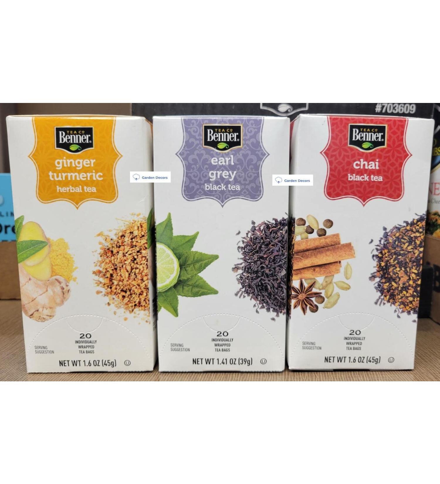 Benner's Assorted Tea Bags Ginger Turmeric Earl Grey Chai (Three Boxes)