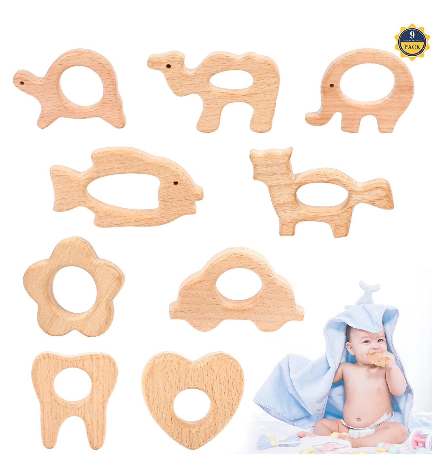 Shop Baby Wooden Pouring Ring Toys - 9 Natural Wood Teething Rings for Babies | Safe DIY Handmade Baby Toys - Buy Online on SooperMarket.com