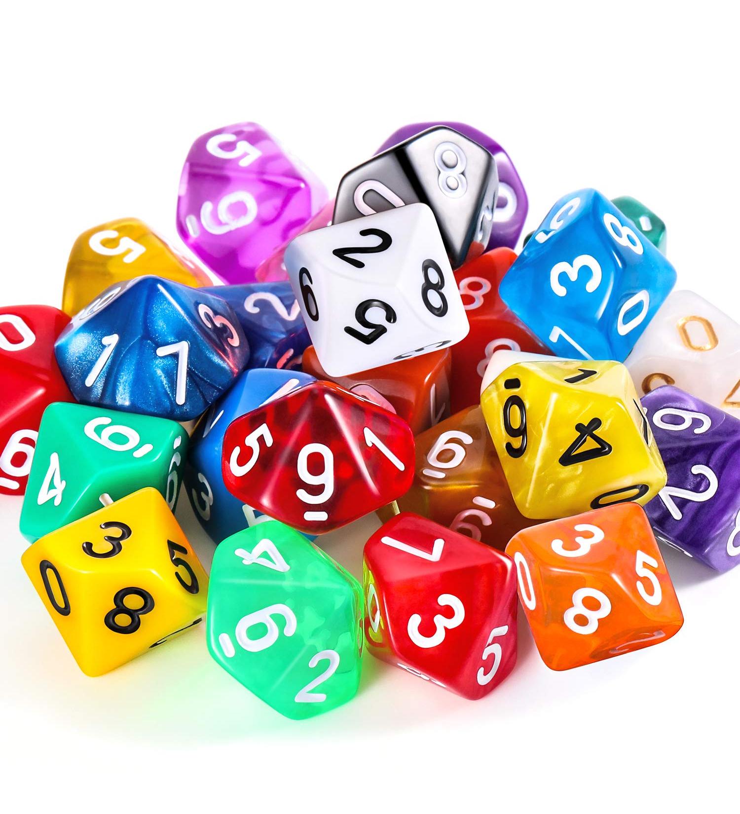 25-Piece Polyhedral Dice Set w/ Black Pouch - DND RPG MTG Table Games - Random Multi Colored Assortment - Color Set 2 D10 - Buy Online on SooperMarket.com