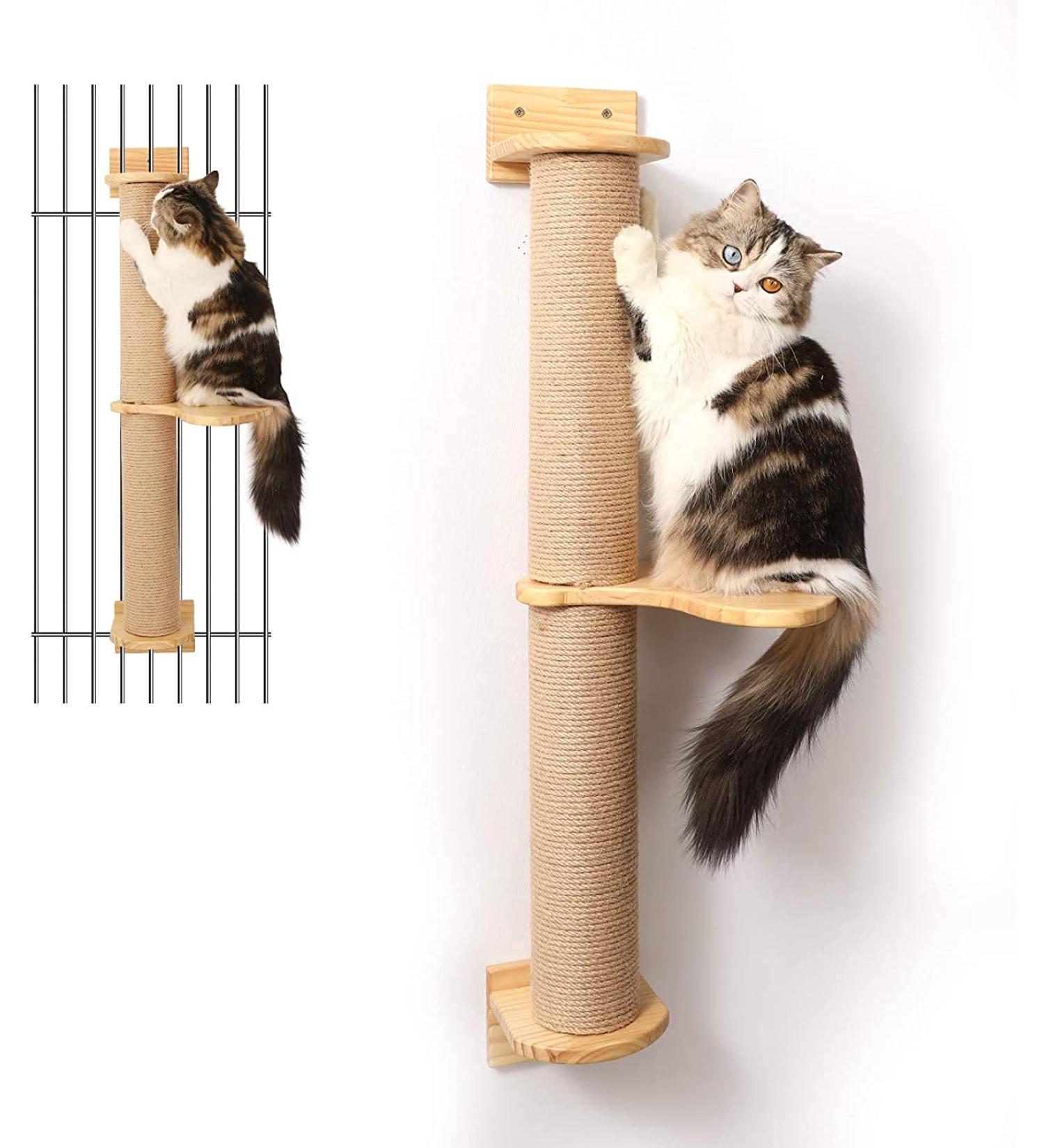 FUKUMARU Cat Activity Tree w/ Scratching Posts & Wall Mounted Jute Scratcher Pine Hammock - Buy Online on SooperMarket.com