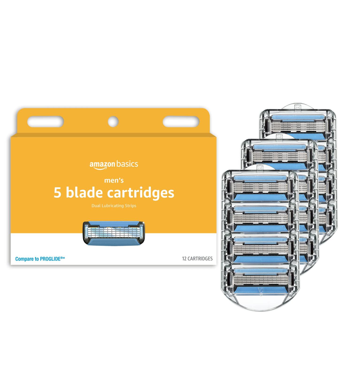 Amazon Basics 5-Blade Razor Refills for Men - 12 Cartridges with Dual Lubrication and Precision Trimmer - Buy Online on SooperMarket.com