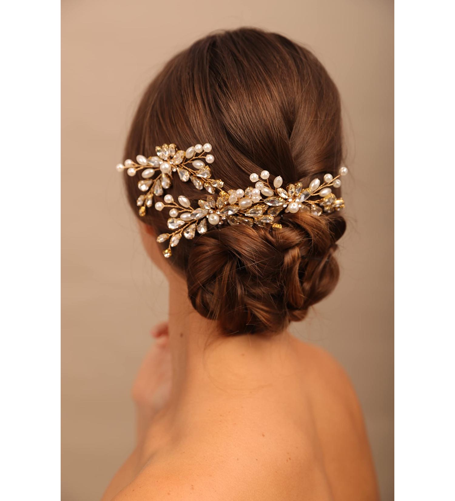 YERTTER 3pcs Gold Crystal Wedding Hair Pins Set - Rhinestone Clip for Bride, Bridesmaid, Flower Girl - Perfect for Updo, Bun, Prom, Party - Buy Online on SooperMarket.com