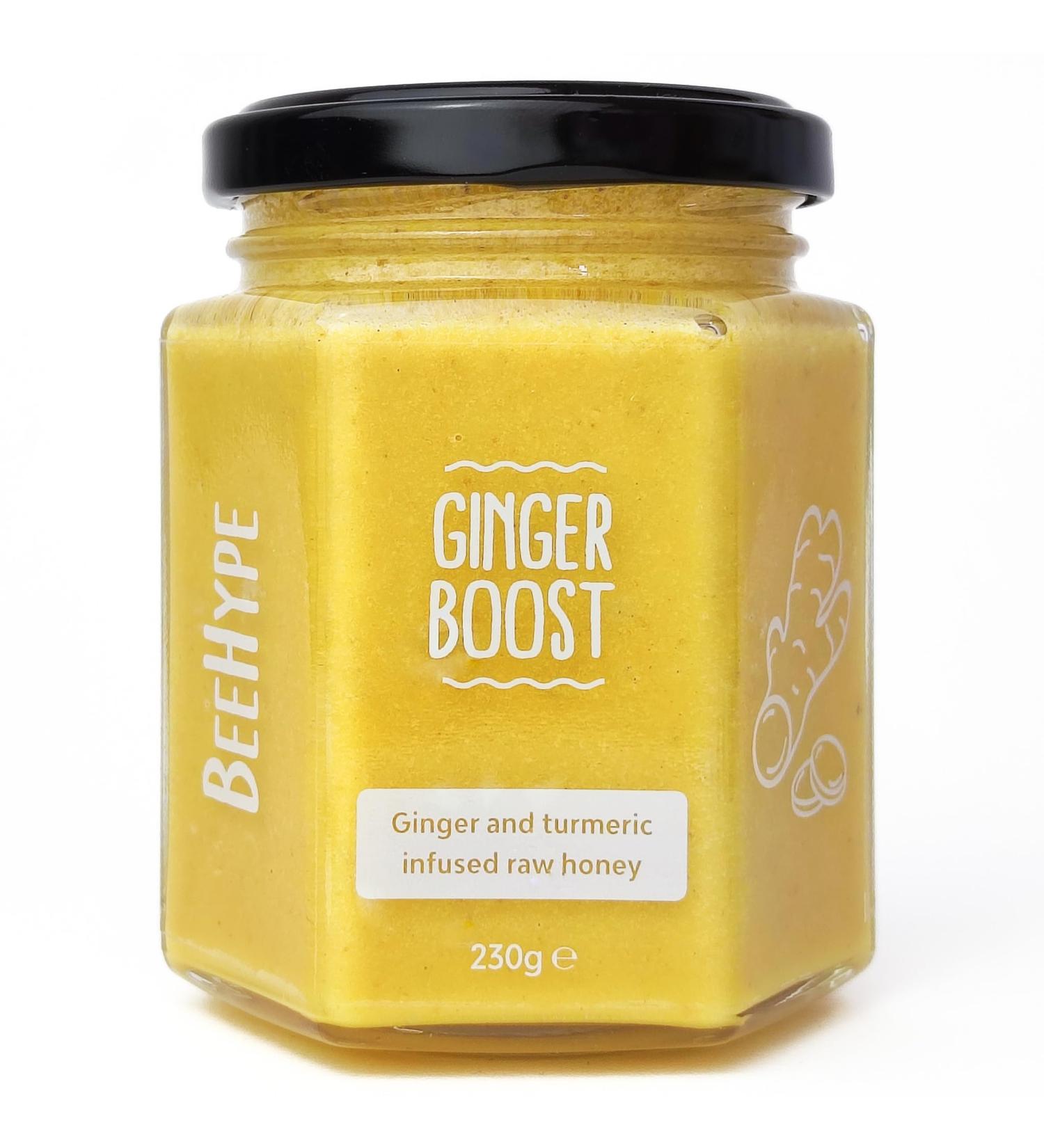 BeeHype - Ginger Boost - Ginger and Turmeric Infussed Raw Honey with NO Preservatives and NO Refined Sugars - Vegetarian Nut and Dairy-Free 230g Ginger Boost 230 g (Pack of 1) - Buy Online on SooperMarket.com