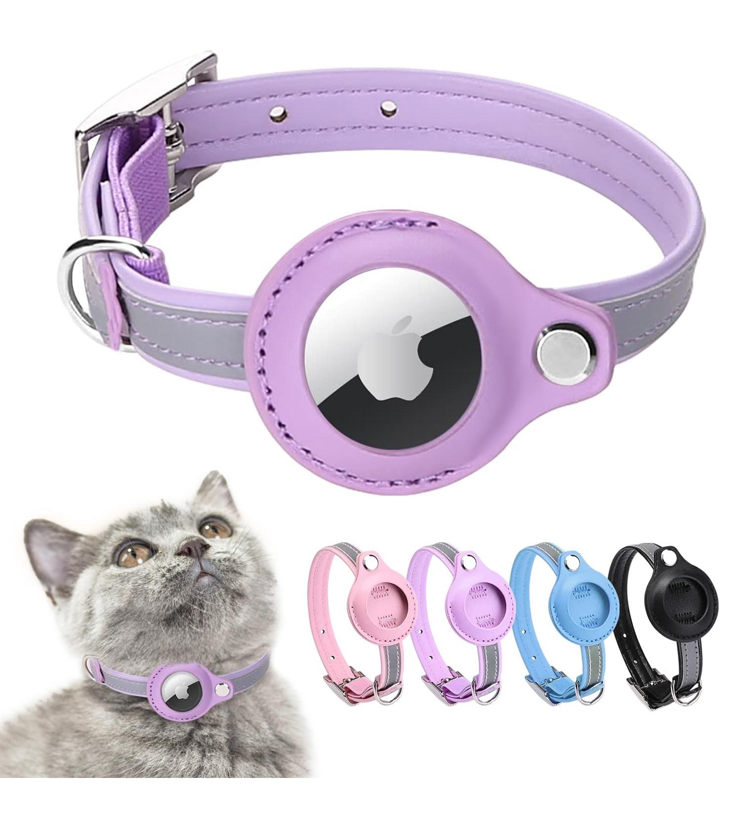 Buy Mouyou Airtag Cat Neck Band - Leather Adjustable Airtag Collar for Cats & Dogs (28-37cm) - Purple with Safety Clasp & Holder - Buy Online on SooperMarket.com