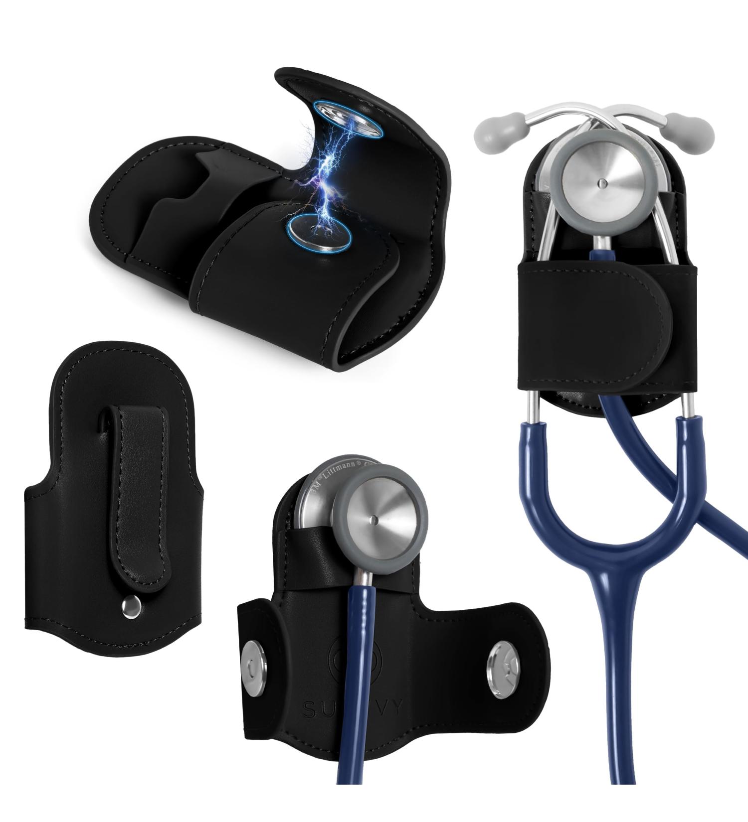 Buy Magnetic Stethoscope Holder Clip - Genuine Leather Waist Holder for Littman Stethoscopes - Perfect Gift for Nurses & Doctors - International Shipping Available - Buy Online on SooperMarket.com