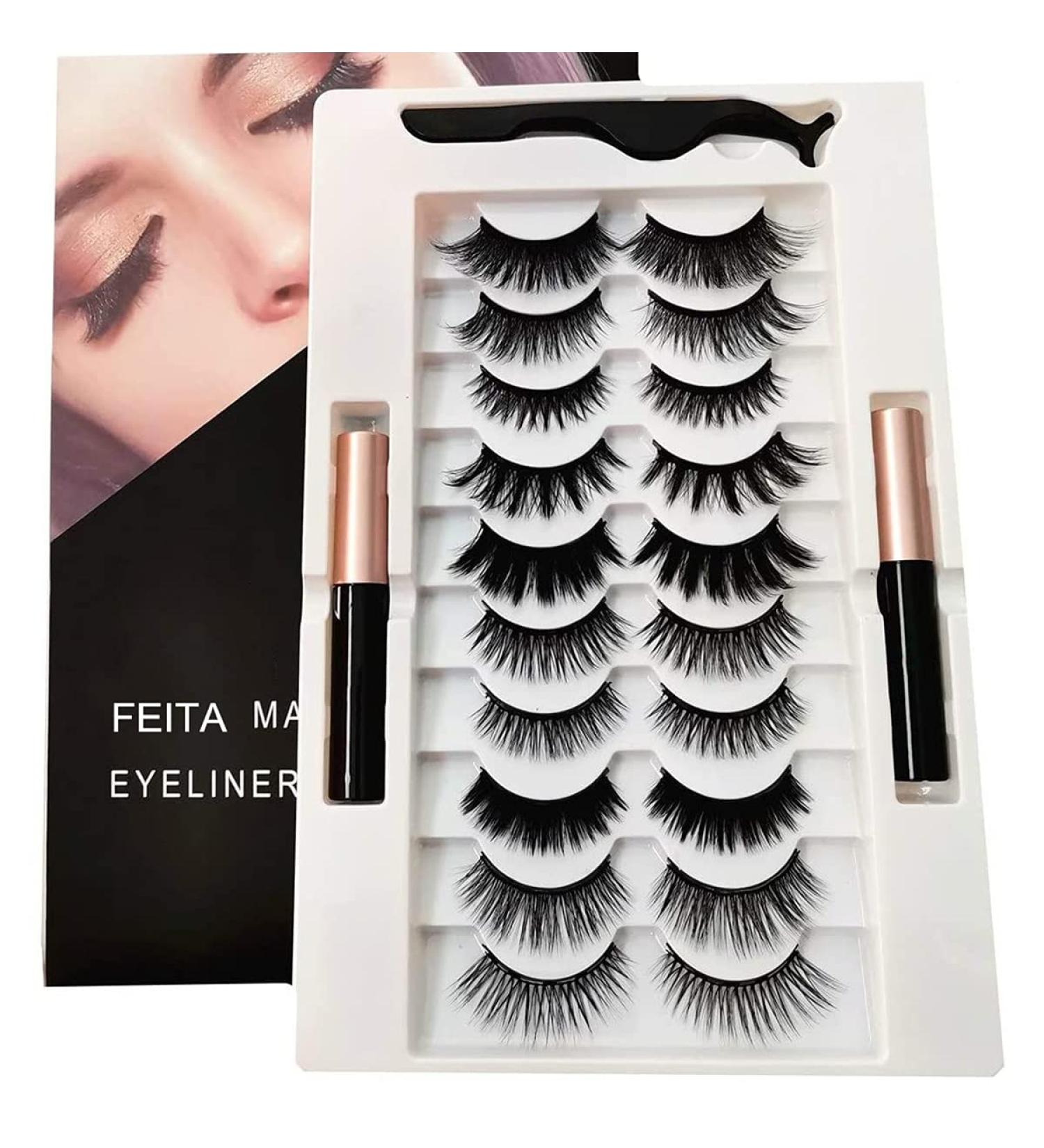 FEITA Magnetic Eyelashes Kit - 10 Pairs Natural Look False Lashes with 2 Tubes Magnetic Eyeliner - Easy Application & No Glue Needed - Buy Online on SooperMarket.com